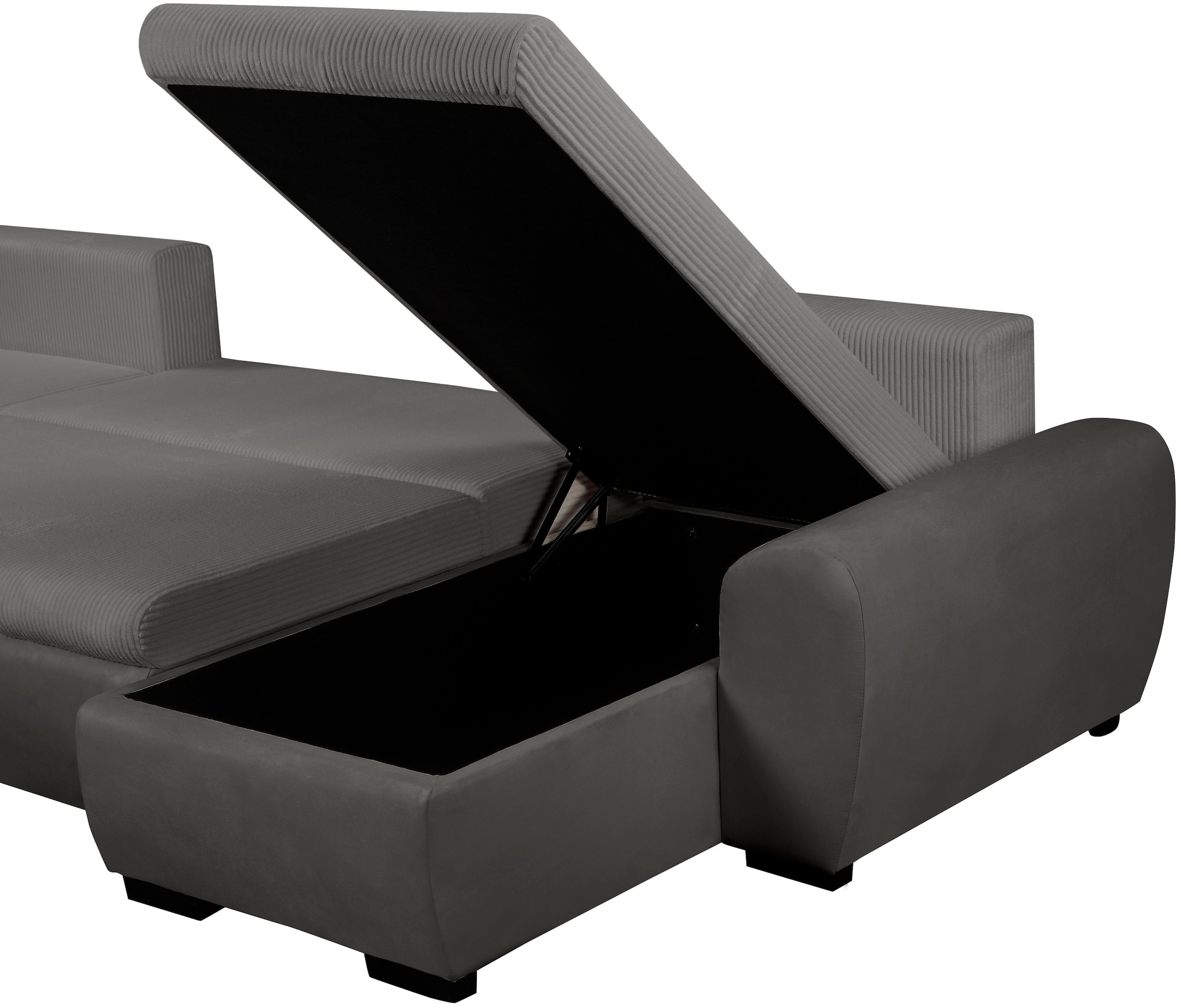 OTTO home Wohnlandschaft »KIVELLA  mit Schlaffunktion, Cord-Struktur, U-Form, 307 cm« Schlafsofa - Liegefläche (128/257), Bettkasten, Cord-Struktur-Mix