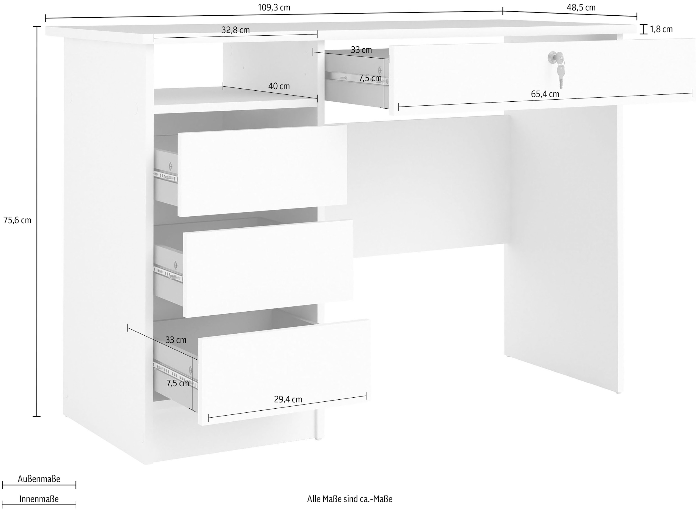 Home affaire Schreibtisch »Plus«, mit vielen Stauraummöglichkeiten, zeitloses Design