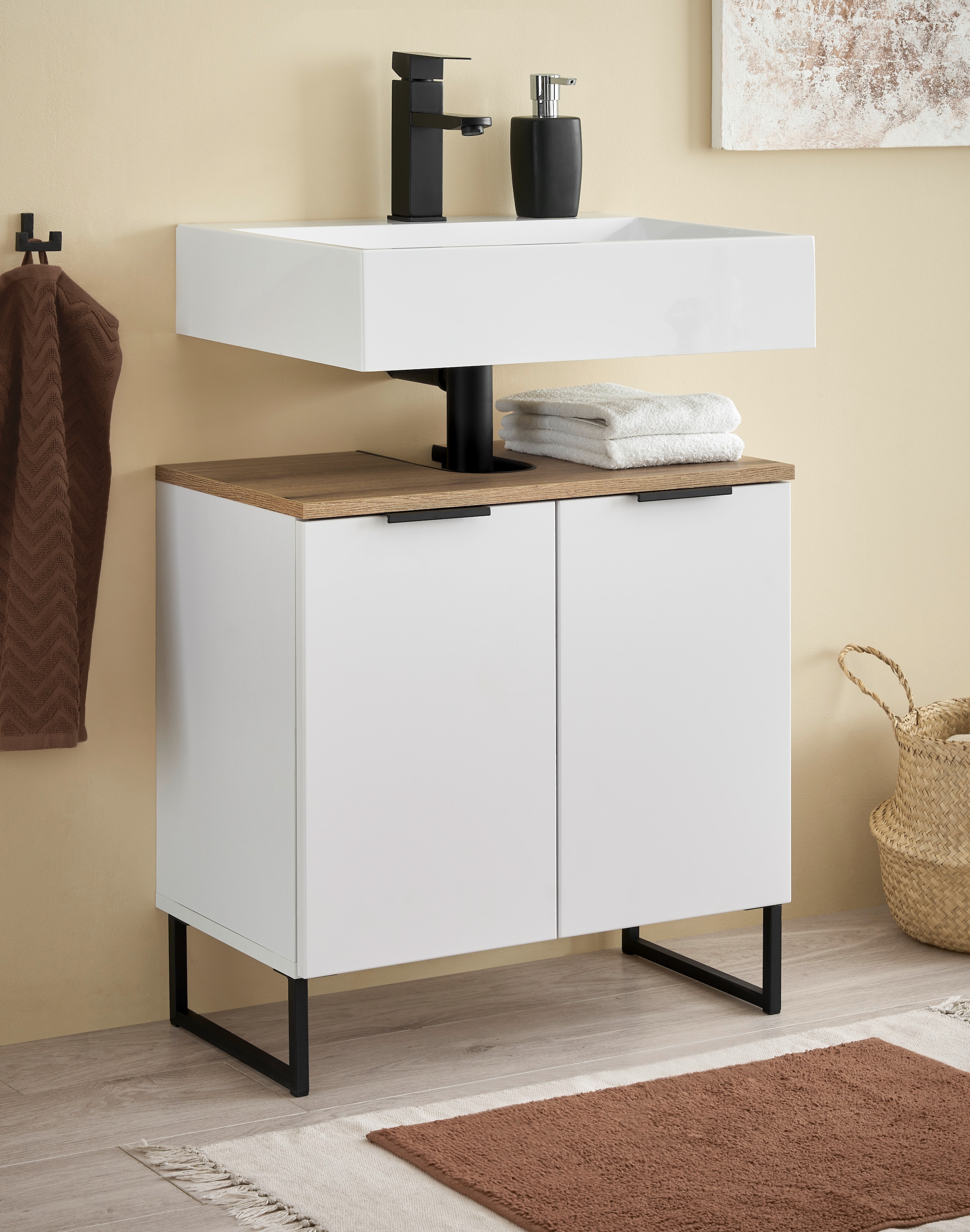 BASIC by Balculina Waschbeckenunterschrank »Denver Waschbeckenunterschrank, Badezimmerschrank 60x60x35« 1 Stk. tlg. Breite 60 cm, Tür L/R montierbar, Softclose