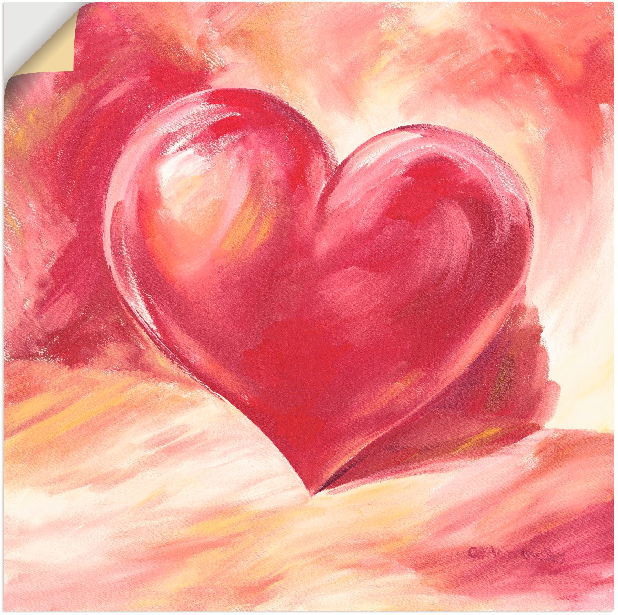 Größen Herzen, (1 Wandaufkleber in als oder versch. Alubild, Wandbild auf Artland Herz«, St.), Leinwandbild, bestellen Rechnung Poster »Rosa/rotes