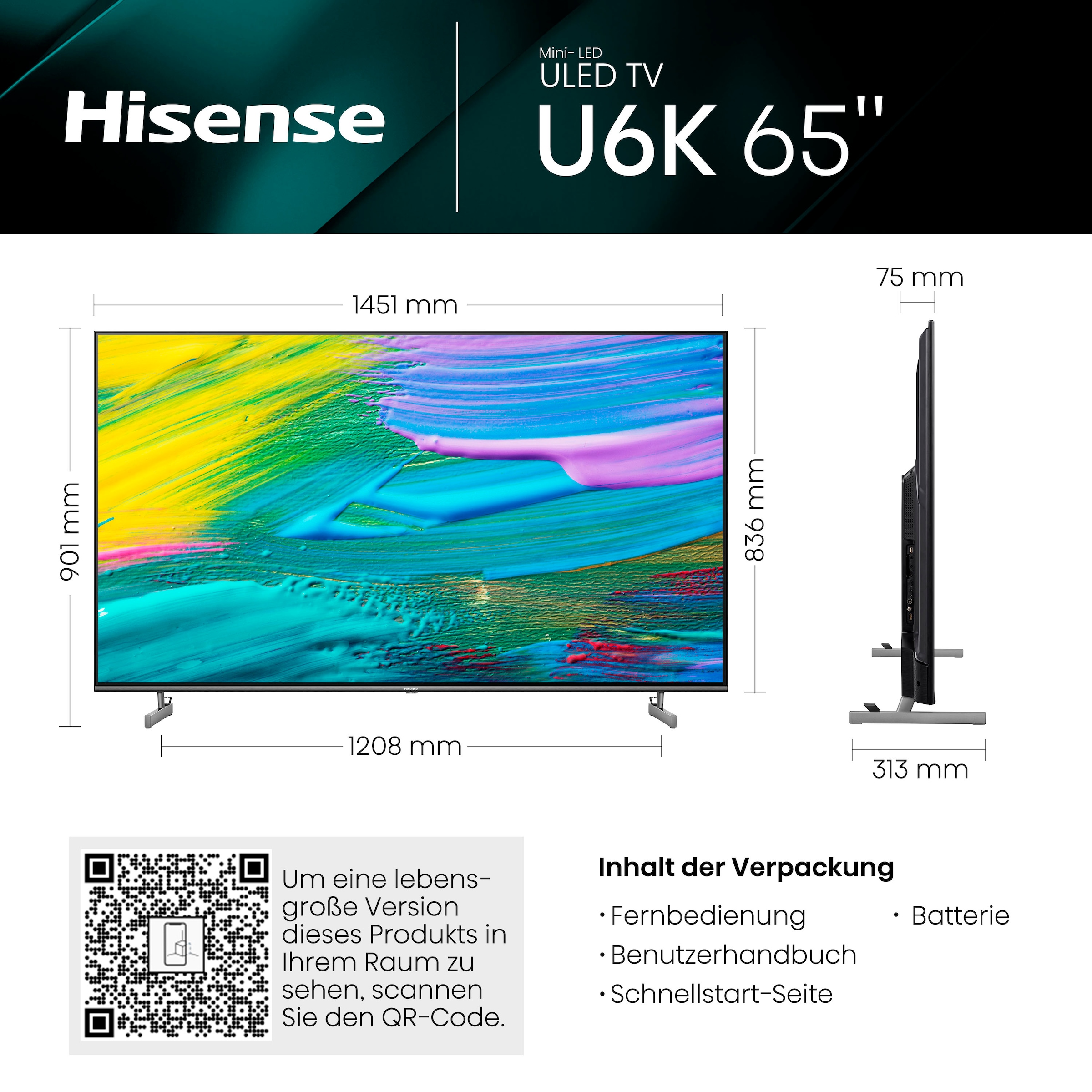 Hisense Mini-LED-Fernseher »65U6KQ«, 164 cm/65 Zoll, 4K Ultra HD, Smart-TV