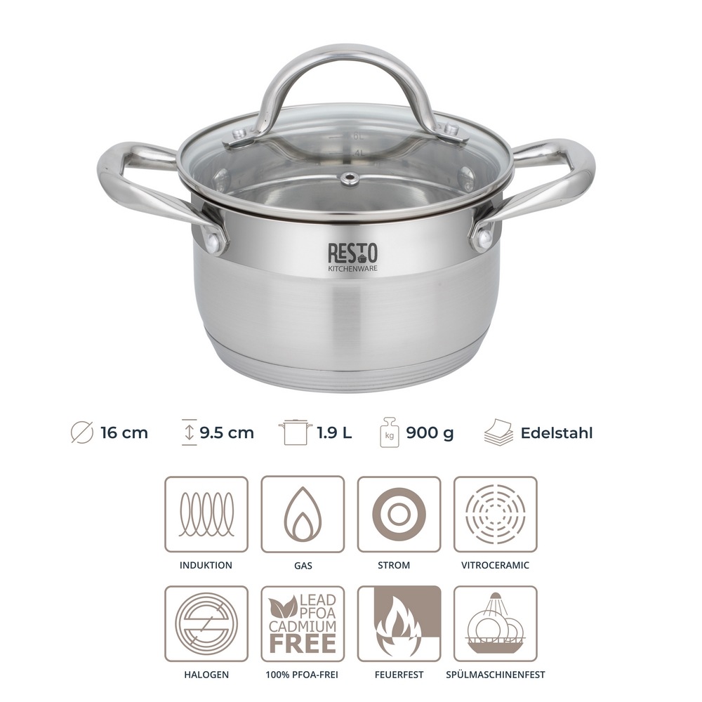 RESTO Kitchenware Kochtopf »Rigel, Topf energiesparend und spülmaschinenfest« 2 Stk. tlg. Edelstahl 18/10