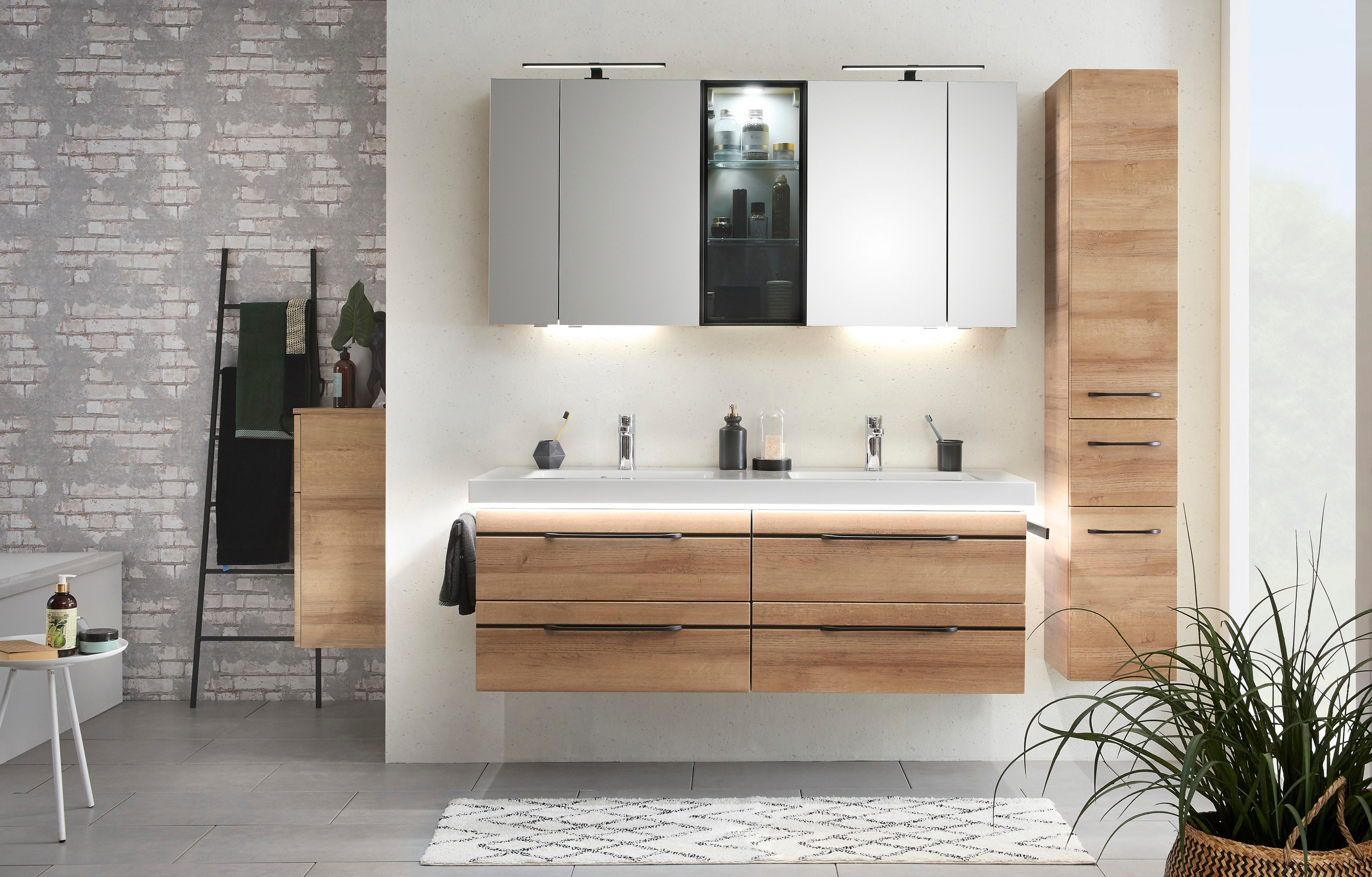 Saphir Waschtisch »Serie Balto Mineralmarmor-Waschtisch mit Unterschrank, 147,8 cm breit«, Doppel-Waschplatz mit 4 Schubladen, in verschiedene Ausführungen