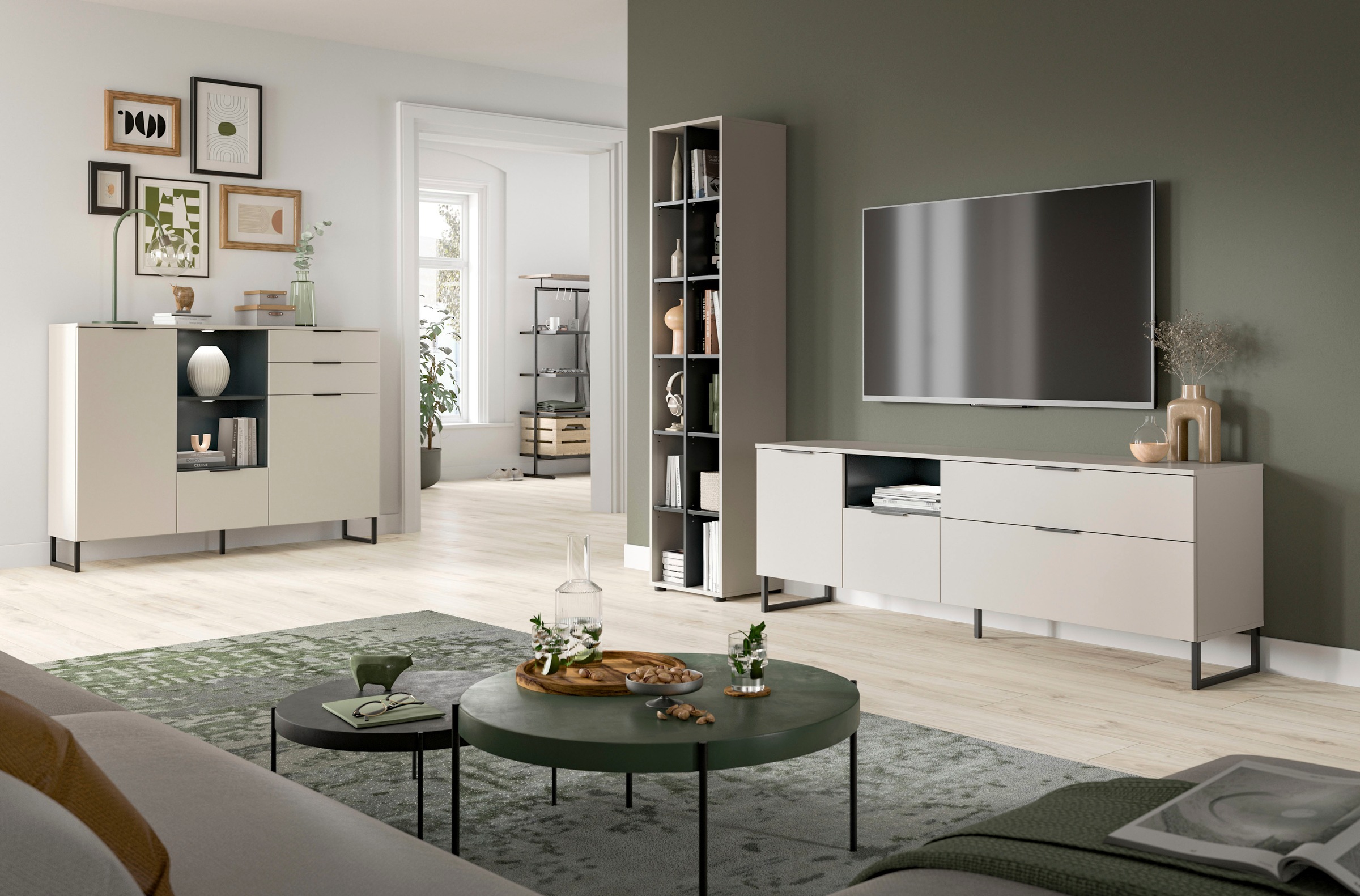 INOSIGN Wohnwand »ADIO, Breite 245 cm, 2-teiliges Set, mit Metall-Kufenfüße günstig online kaufen