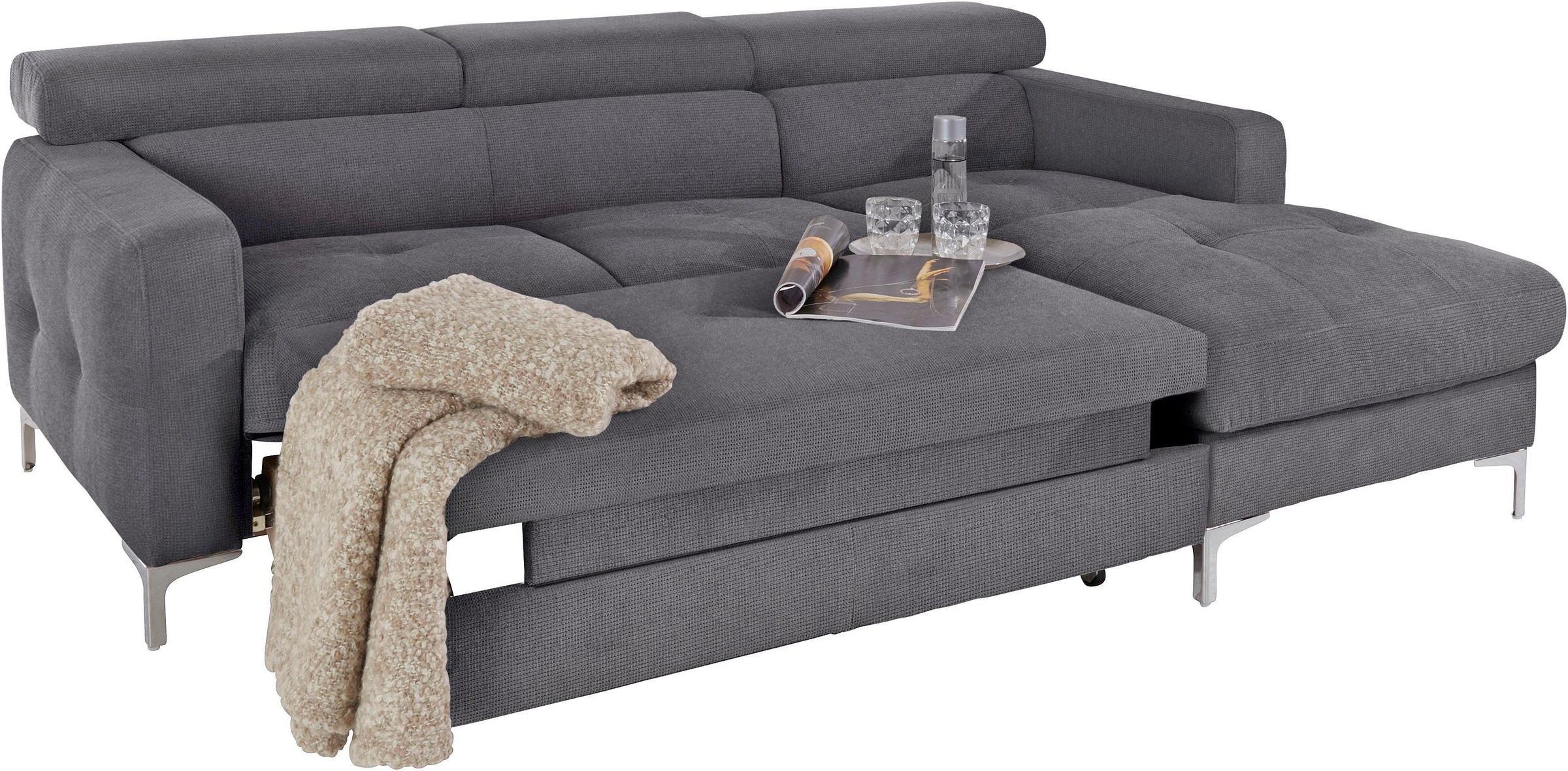 COTTA Ecksofa »Sammy L-Form«, mit Kopfteilverstellung, wahlweise mit Bettfunktion & Bettkasten