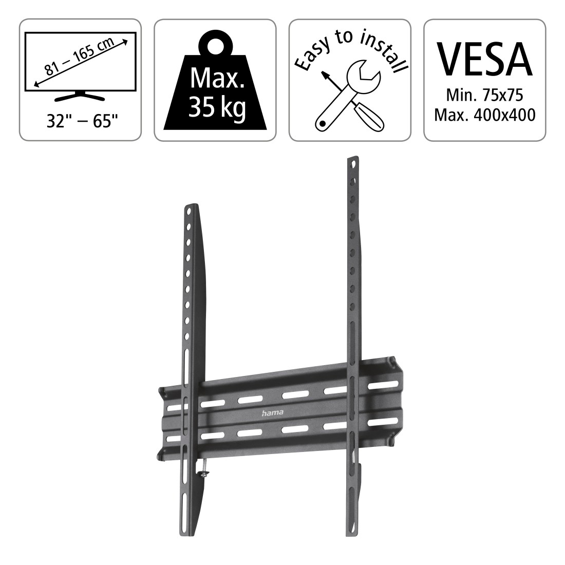 Hama TV-Wandhalterung »Wandhalterung (fix, VESA 400x400, 32"- 65")«, bis 165 cm Zoll