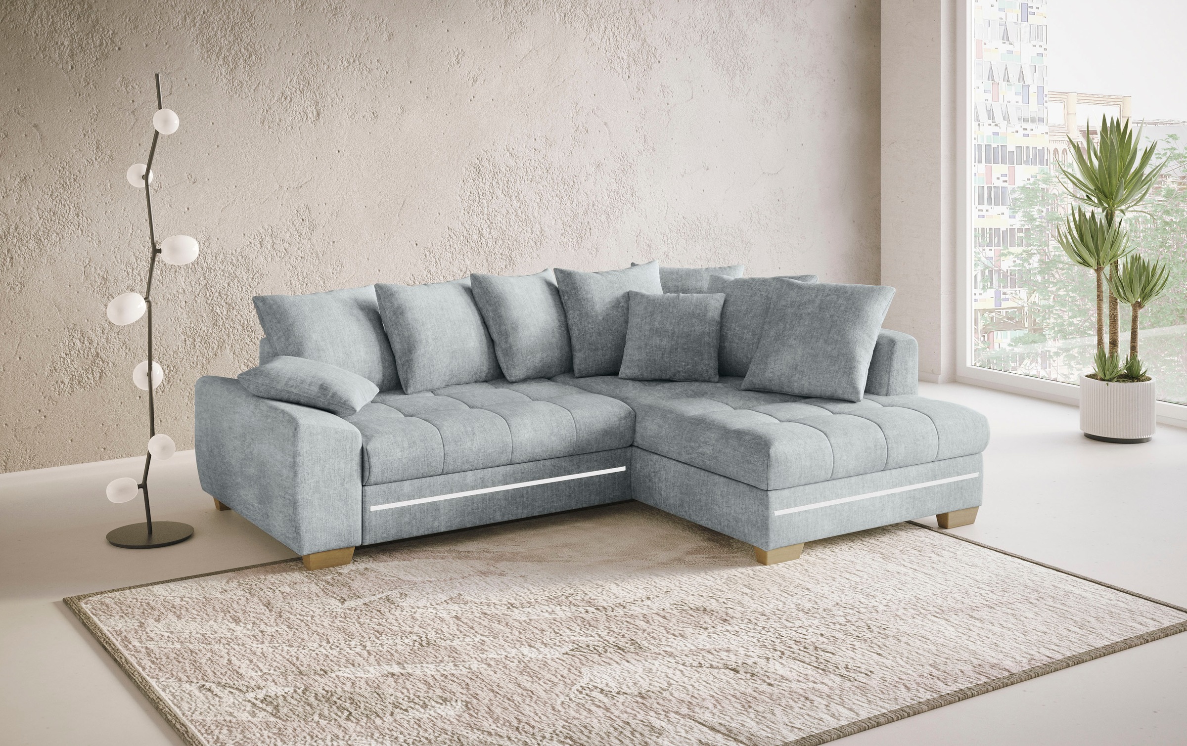 Mr. Couch Ecksofa »Nikita II, L-Form«, mit RGB-LED Beleuchtung, wahlweise mit Bett, Bettkasten, Kaltschaum