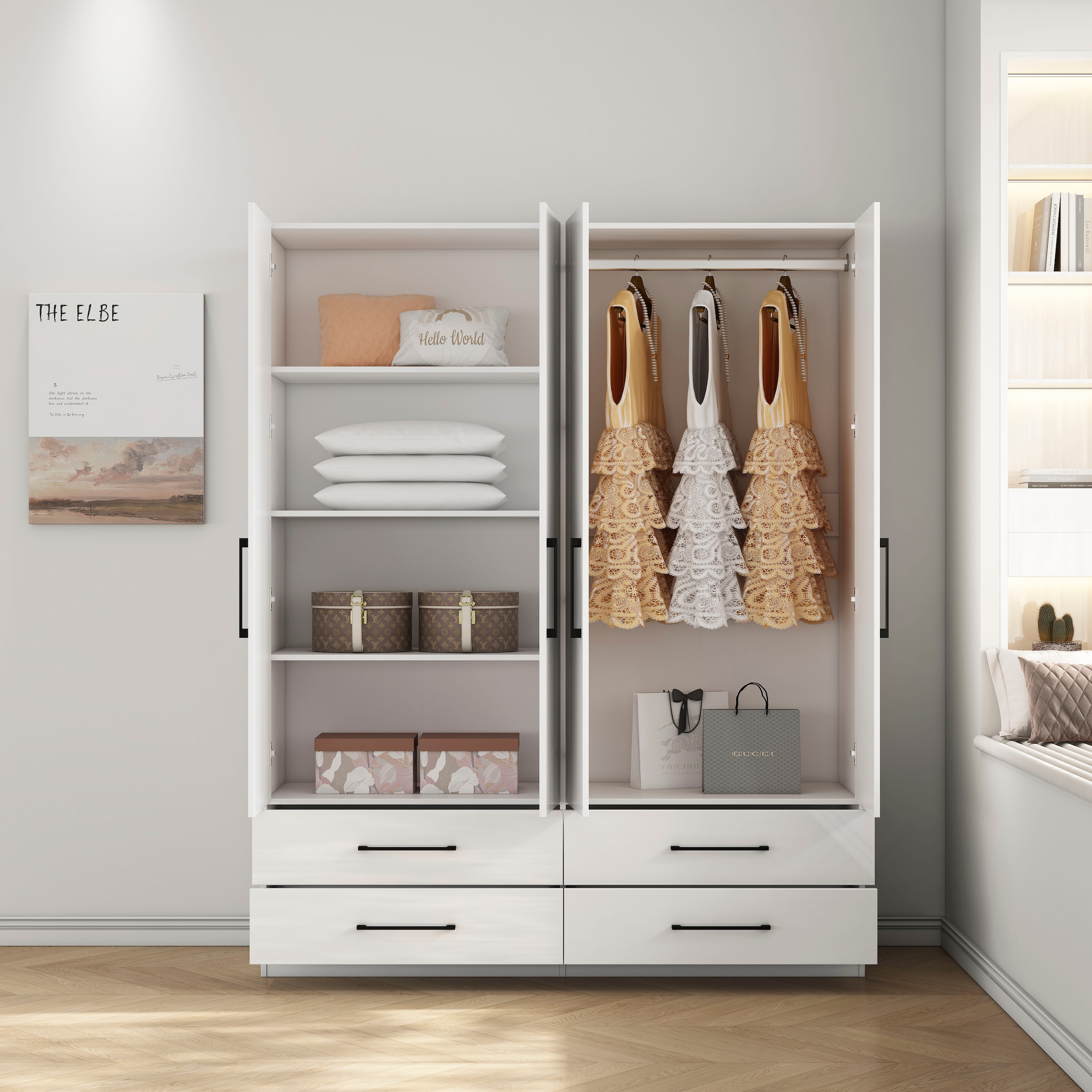 OTTO home Kleiderschrank »Sylt Schlafzimmerschrank Bestseller mit hochglänzenden Fronten« Drehtürenschrank mit 4 Schubladen und 4 Türen,  Schrank in Breite 160 mit viel Stauraum