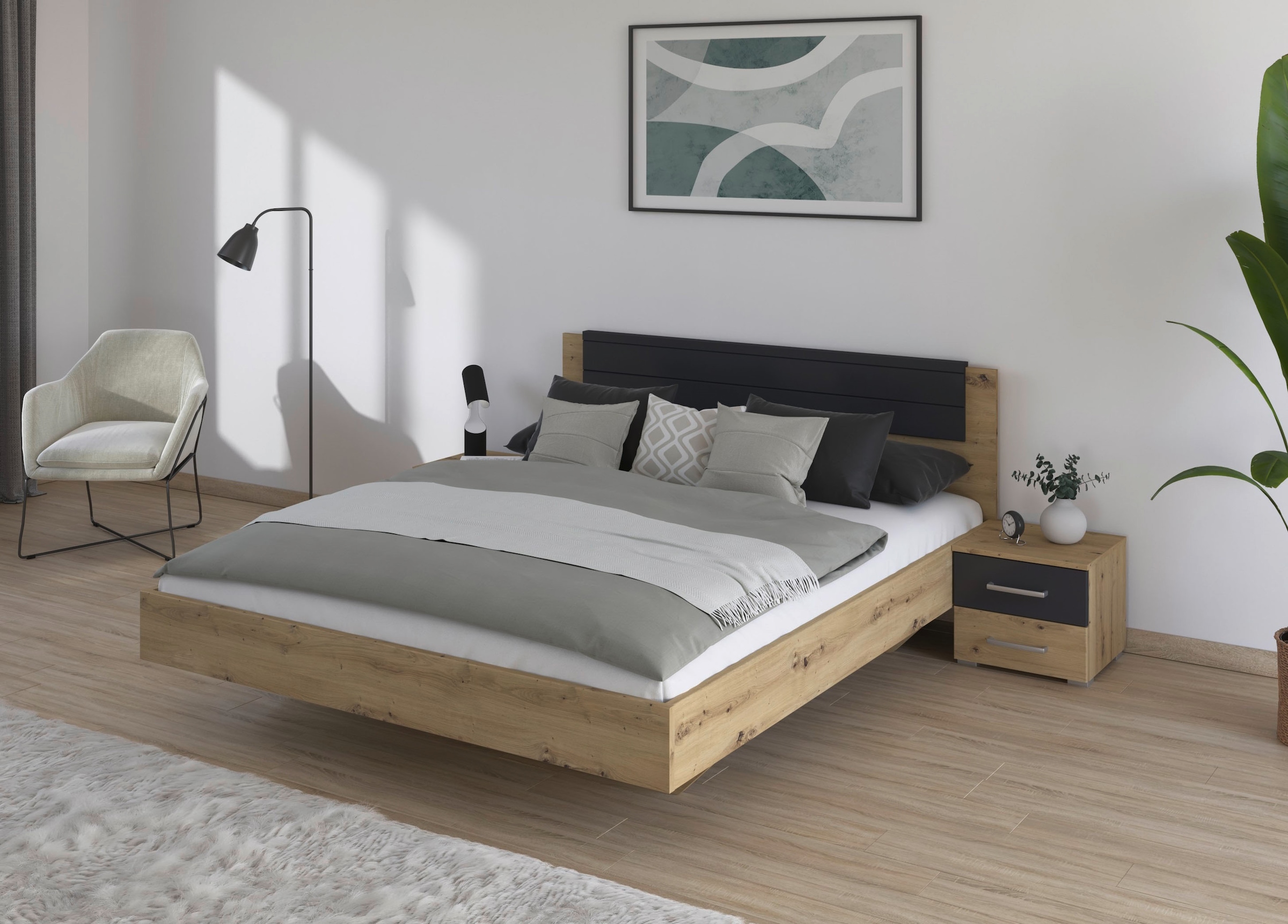 rauch Bettanlage »Doppelbett Futonbett BARCELONA in schwebender Optik«, (Set, 3 tlg.), und Farbabsetzungen mit 2 Nachttischen MADE IN GERMANY