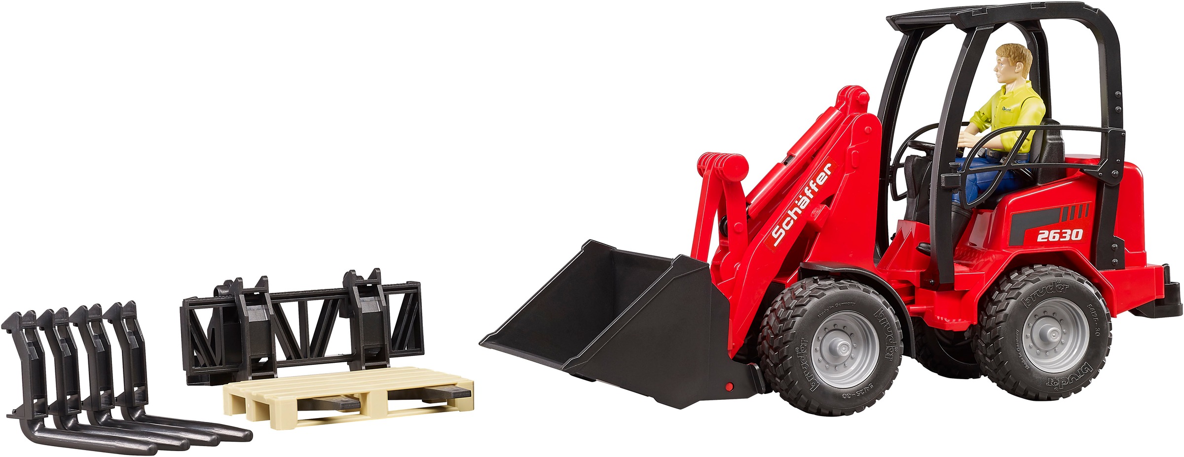 Bruder® Spielzeug-Bagger »Schäffer Hoflader 2630 mit Figur und Zubehör (02191)«, Made in Europe
