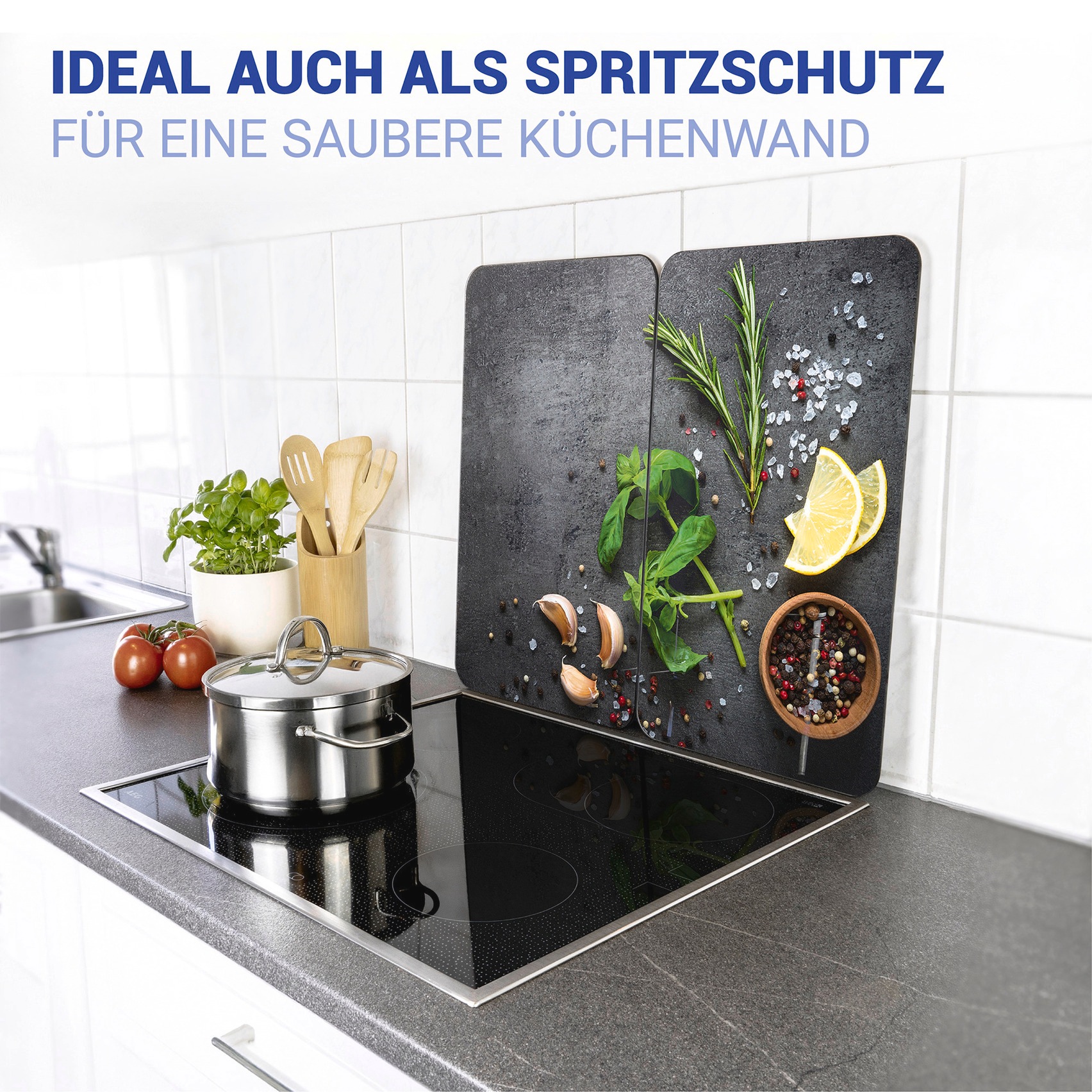 WENKO Herd-Abdeckplatte »Universal Modell Kräuter«, (Set, 2 tlg.), Herdabdeckung für alle Herdarten, kratzfest, mit rutschfesten Füßen