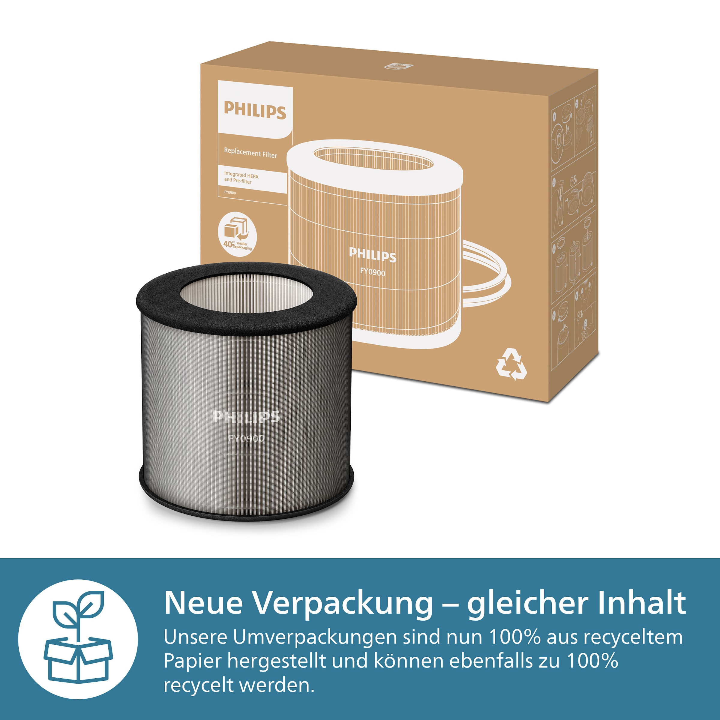 Philips HEPA-Filter »FY0900/30 kompatibel mit Philips Luftreinigern 900 und 800 Series«, bis zu 1 Jahr verwendbar, 2-Schichten-HEPA-Filtersystem