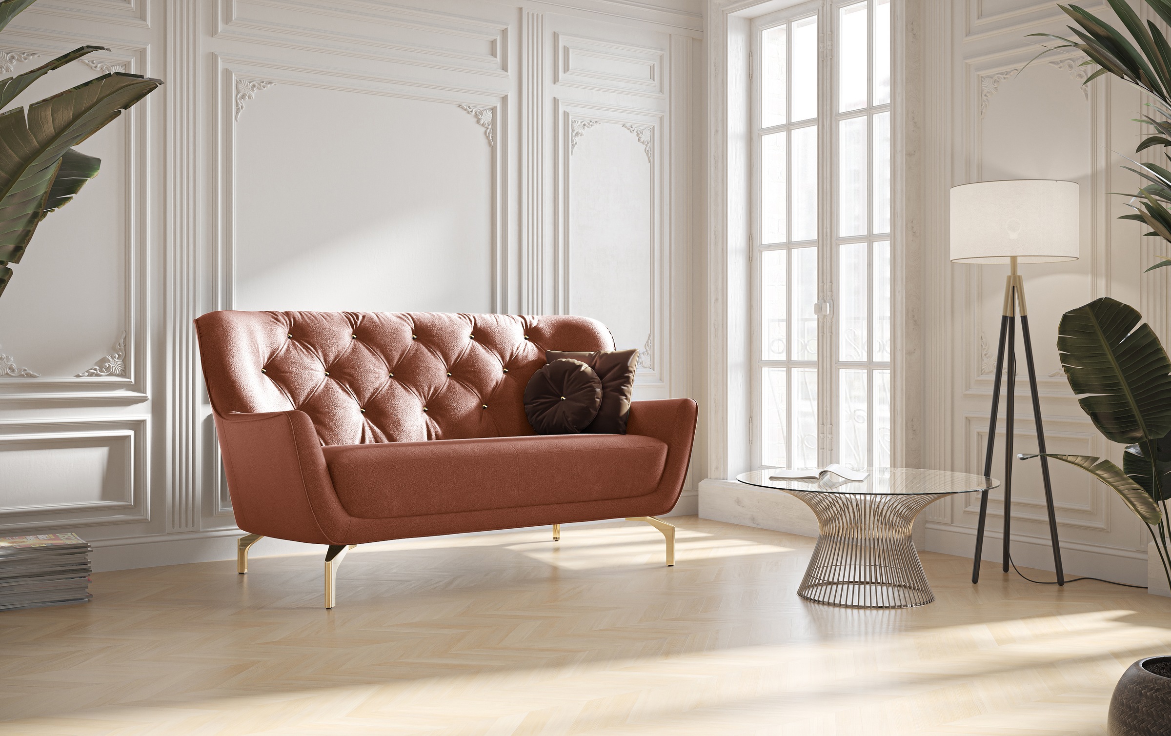 sit&more 2-Sitzer »Orient 3«, inkl. 2 Zierkissen mit Strass-Stein, goldfarbene Metallfüße