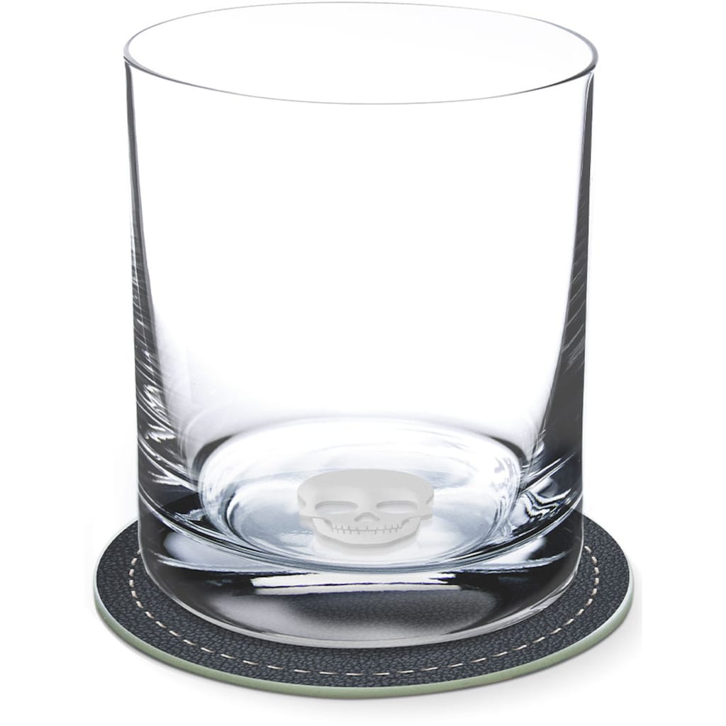 Contento Whiskyglas, (Set, 4 tlg., 2 Whiskygläser und 2 Untersetzer), Totenkopf, 400 ml, 2 Gläser, 2 Untersetzer