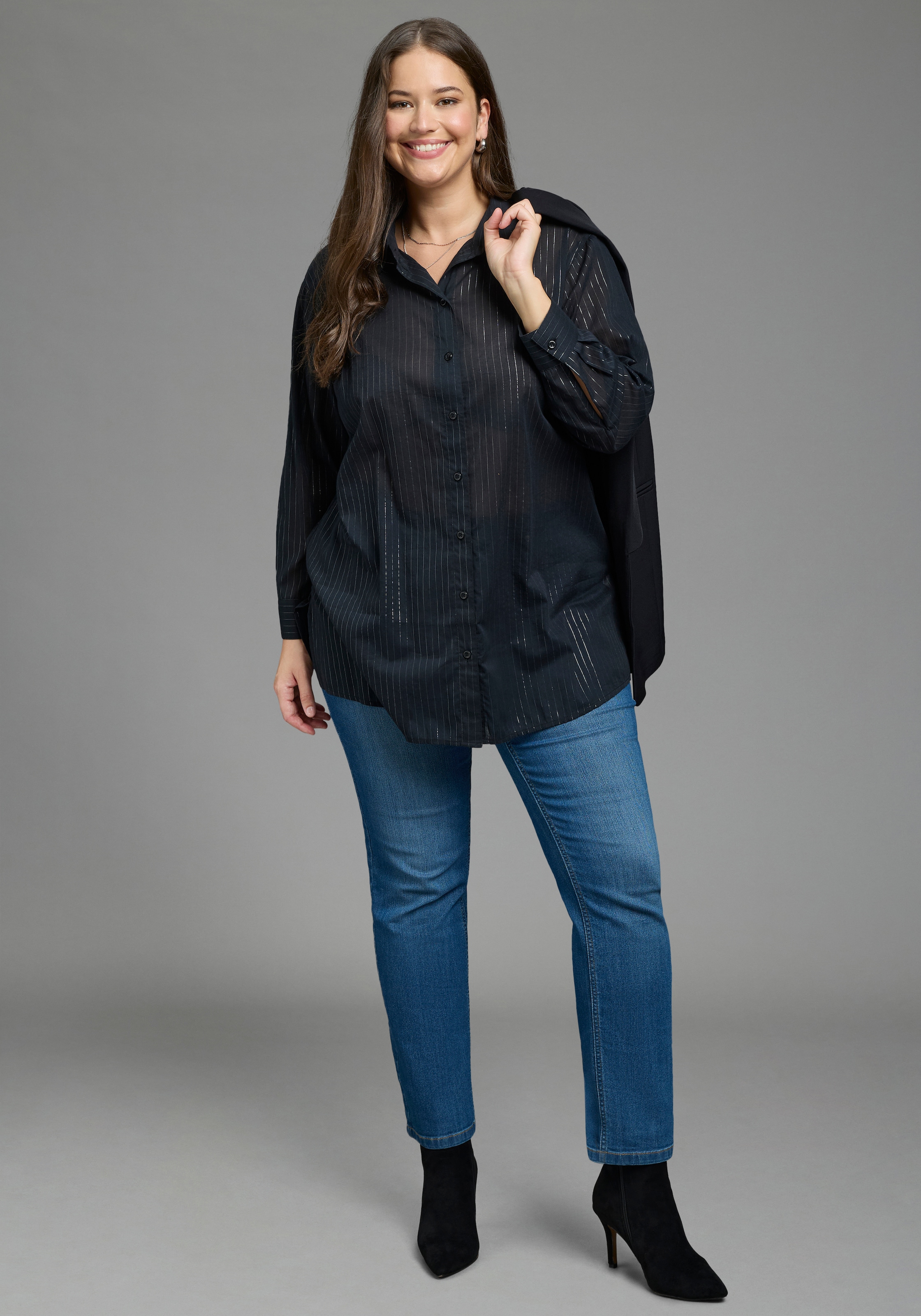 Laura Scott CURVE Klassische Bluse »Große Größen« femininer Stil, aus Baumwolle, mit feinem Nadelstreifenmuster