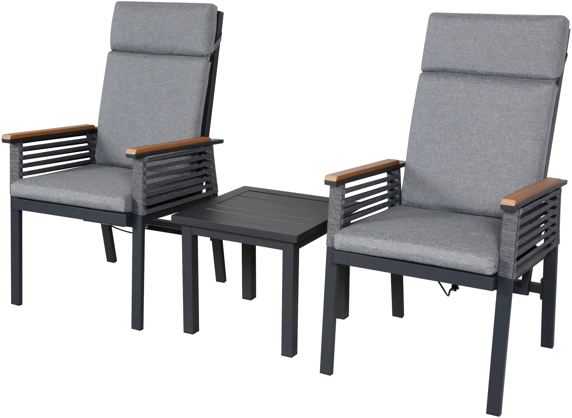 KONIFERA Balkonset »Edessa Komfort« Set, 2x Sessel, 2x Auflage, 1x Tisch, 5 tlg. tlg. beinhaltet 2 Sessel mit Sitzauflagen und 1 Tisch