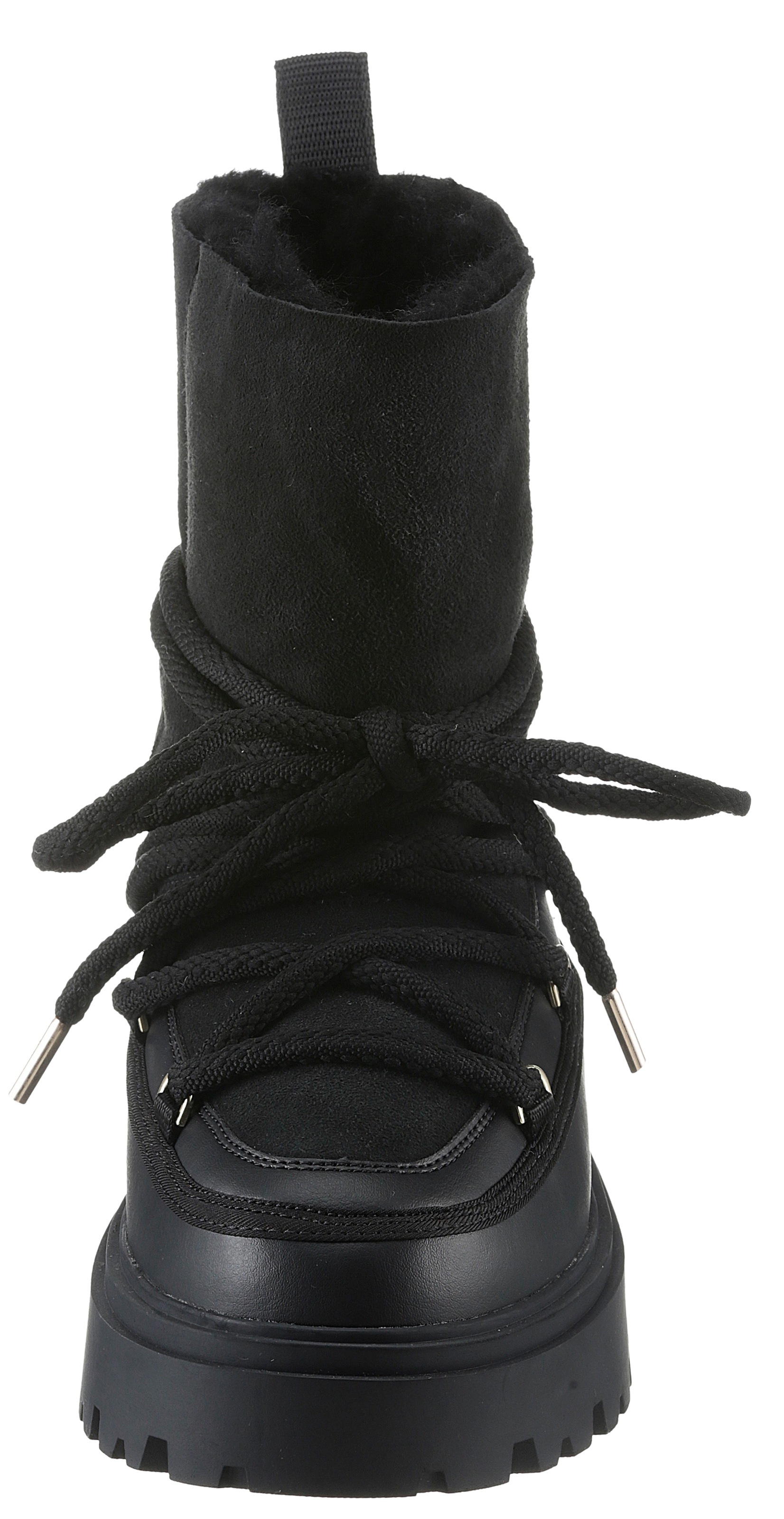 Tommy Hilfiger Snowboots »REAL SHEARLING LACE-UP SNOWBOOT«, Blockabsatz, Winterboots, Schneestiefel, aufgesetzte Schnürung