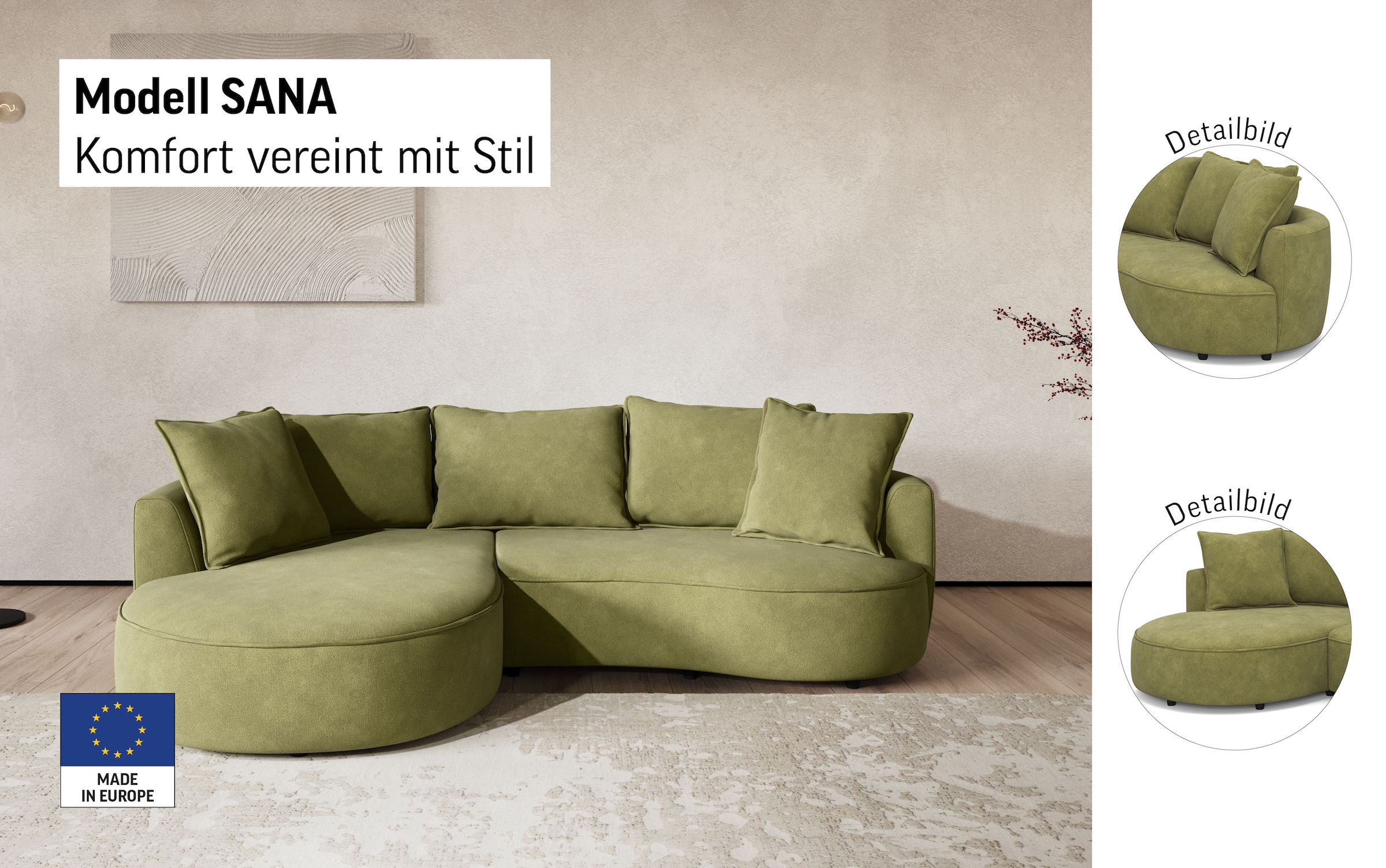 COTTA Ecksofa »Sana L-Form, Breite 260 cm« Loungesofa mit Wellenunterfederung