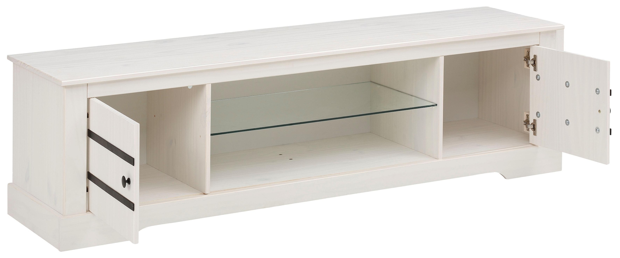 Home affaire Lowboard, Kommode aus massivem Kiefernholz, mit Glasboden, Breite 160 cm