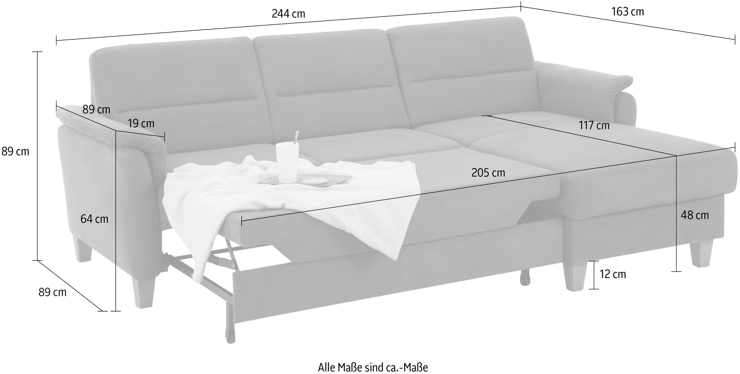Home affaire Ecksofa »Palmera L-Form«, Federkern, wahlweise mit Bettfunktion und mit/ohne Bettkasten