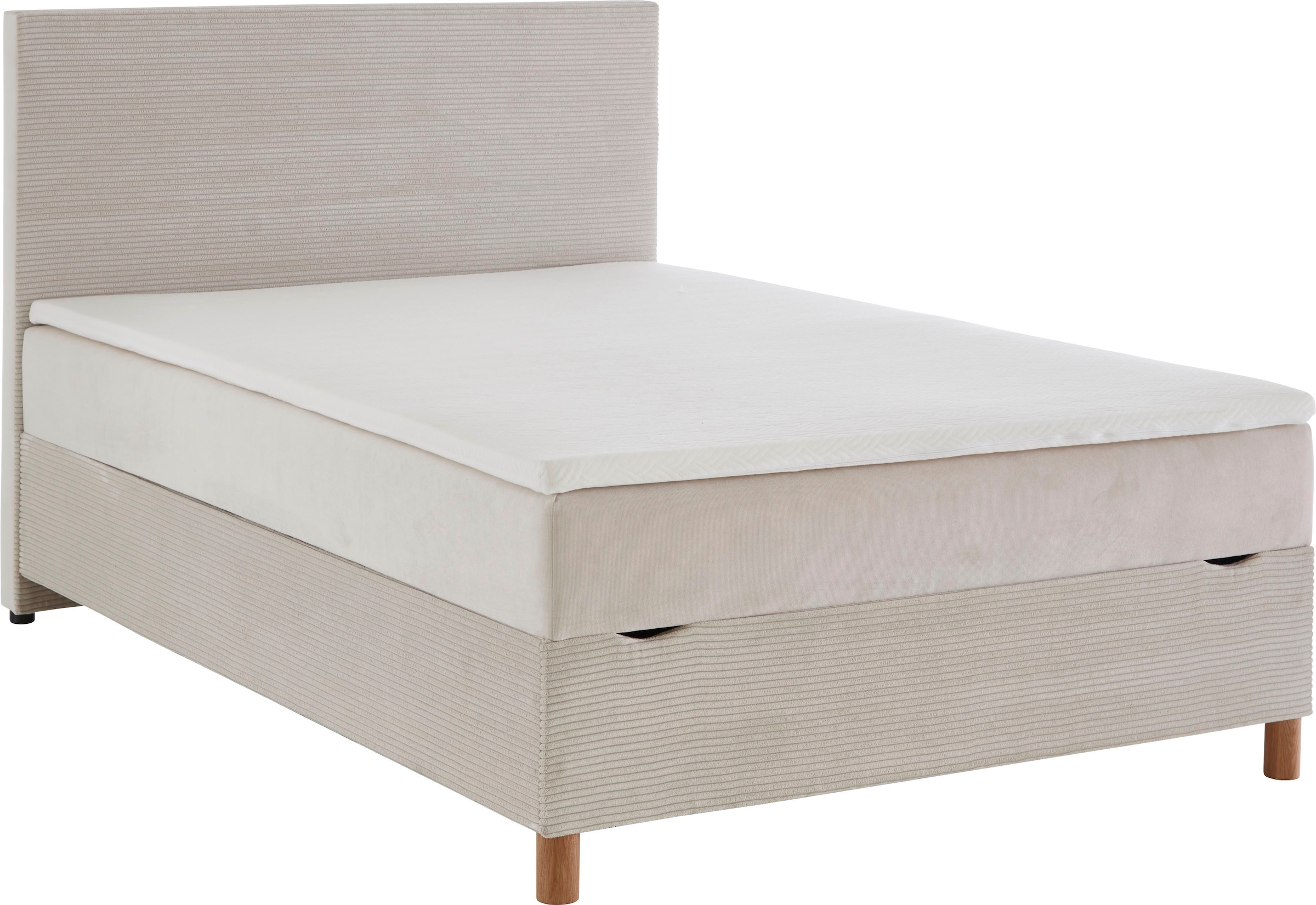 meise.möbel Boxbett »Korsika«, mit Bettkasten und Topper, Bezug aus einem Stoff- und Cordmix