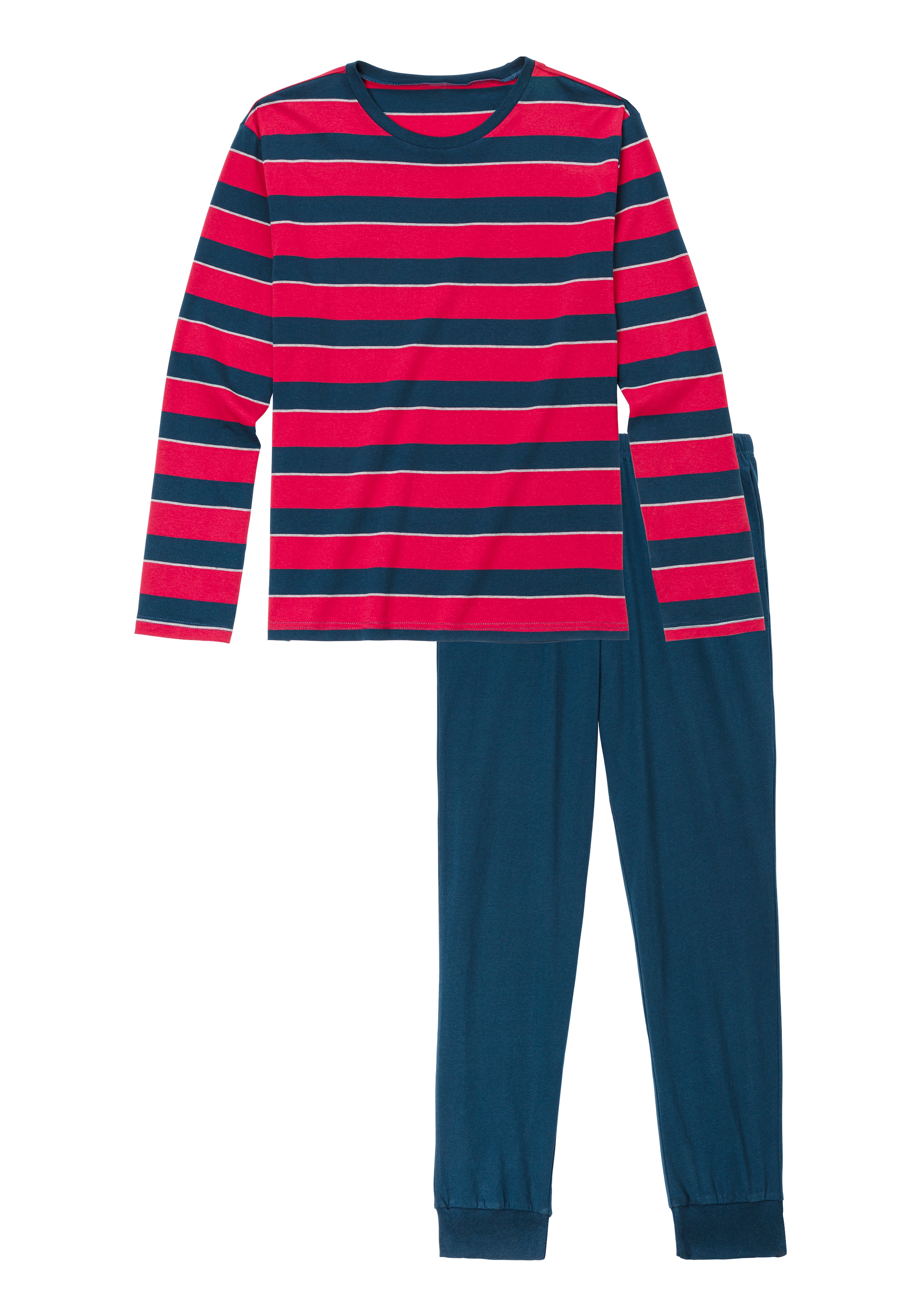 H.I.S Pyjama, (2 tlg., 1 Stück), Schlafanzug mit aufwendig gestreiftem Oberteil