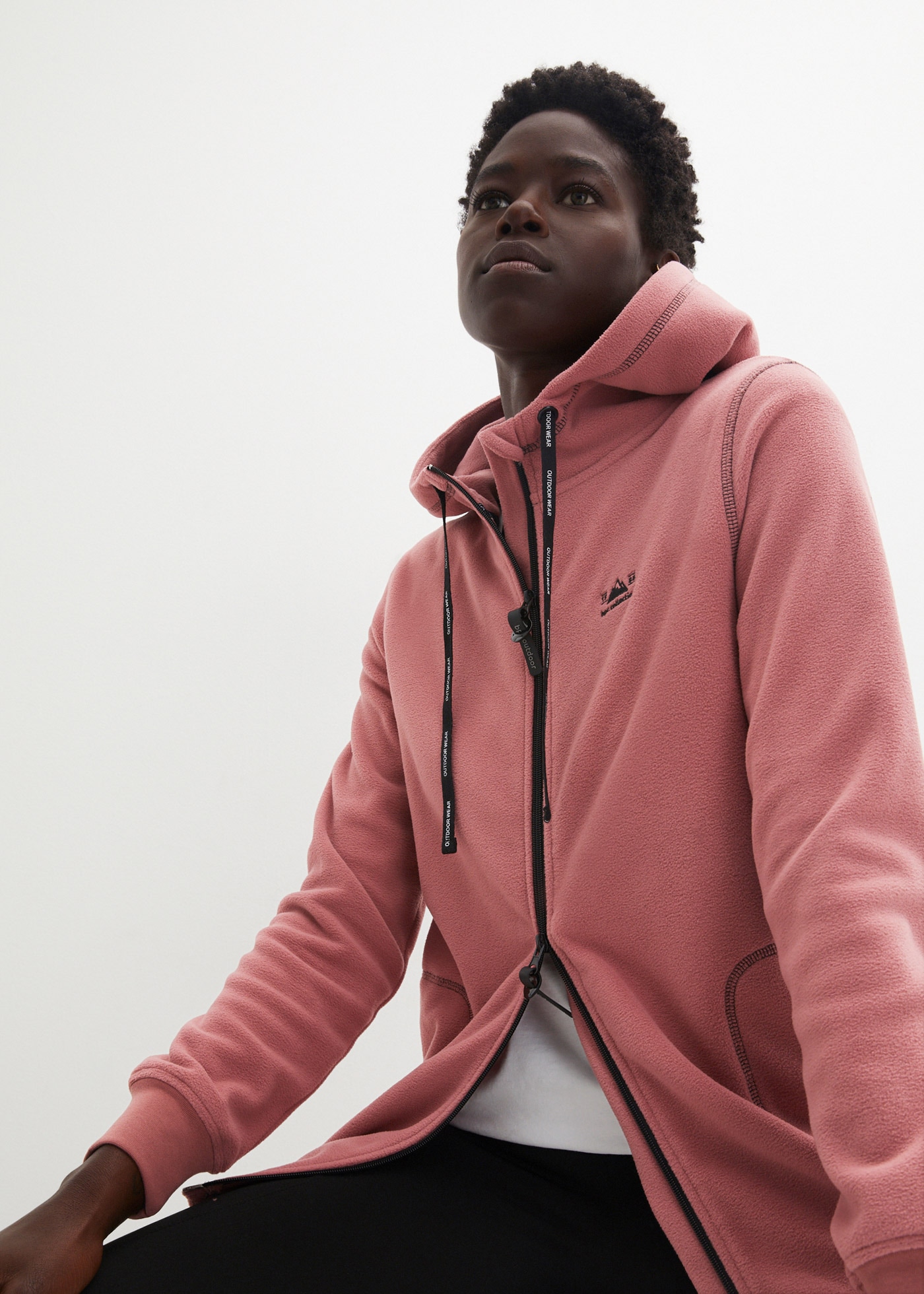 bonprix Fleecejacke mit Kapuze A-Linien-Schnitt, Langarm-Design, aus 100% Polyester, Regular Fit