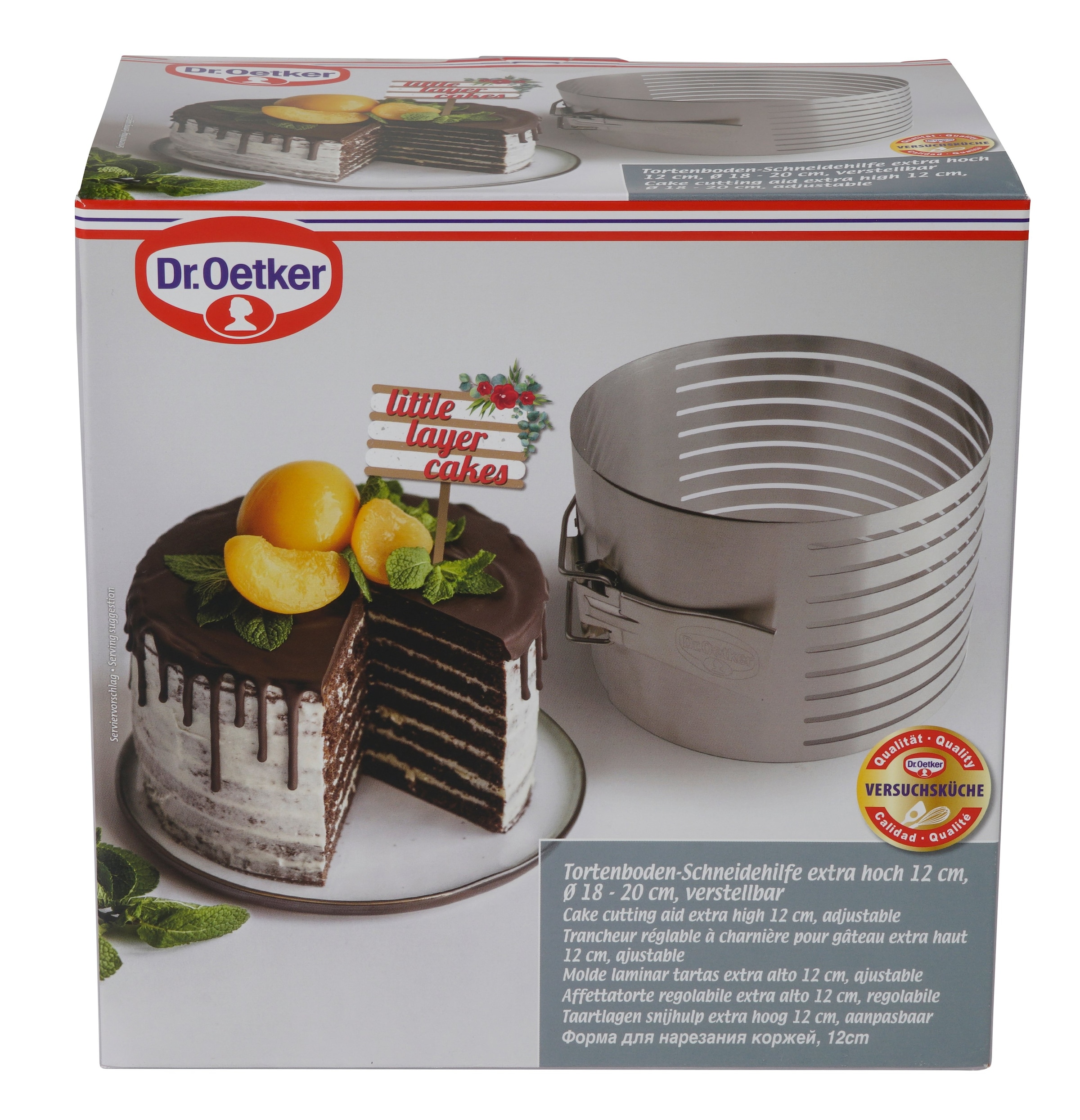 Dr. Oetker Küchenhelfer Tortenring »Tortenboden-Schneidhilfe Ø18-20x12 cm« extra hoch, verstellbar, perfekt zum gleichmäßigen Schneiden von Böden