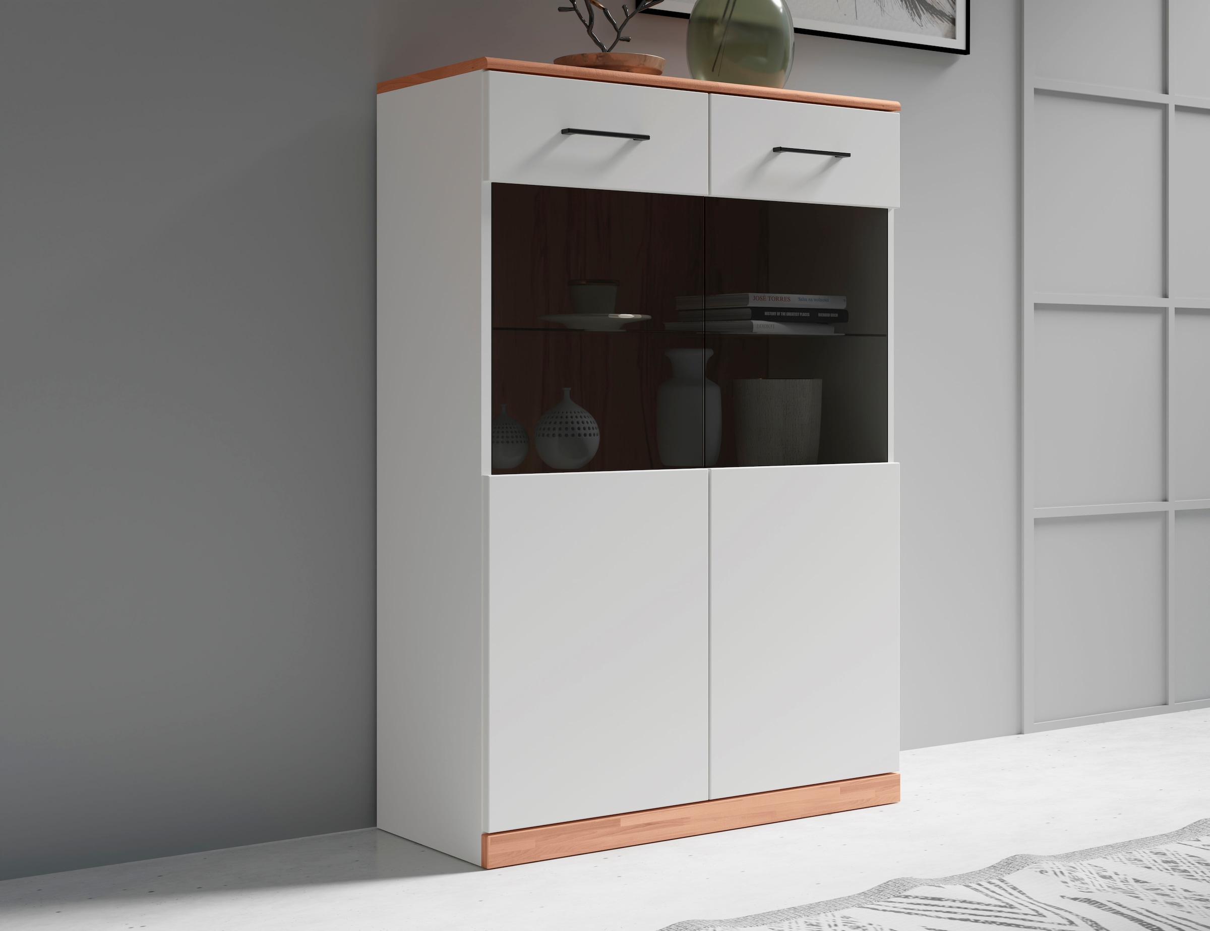 Home affaire Stauraumvitrine »Ribe,125cm hoch, 87cm breit,4 breite Fächer«, günstig online kaufen