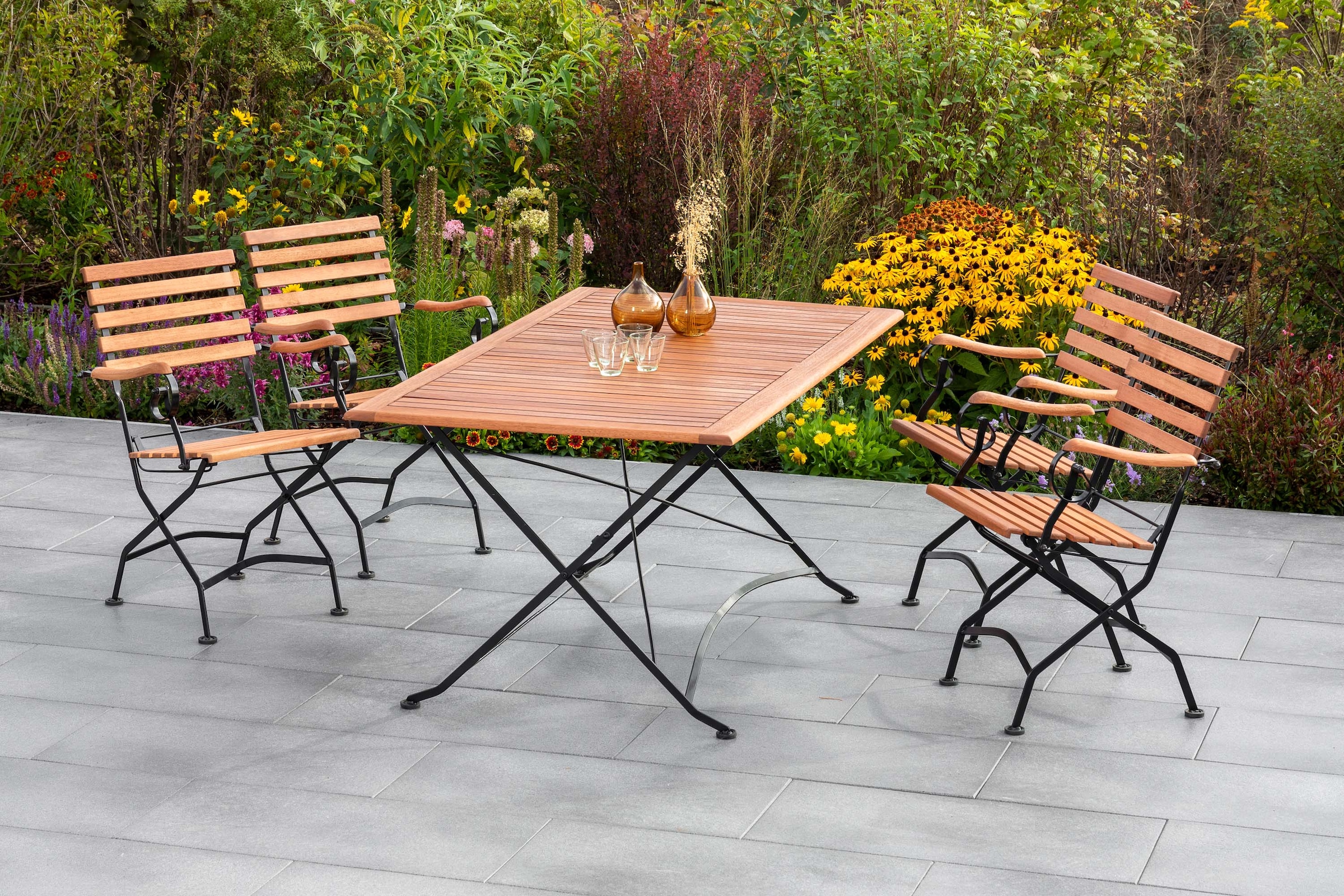 MERXX Garten-Essgruppe »Schloßgarten« 5 Stk. tlg. 4 Klappsessel und Klapptisch