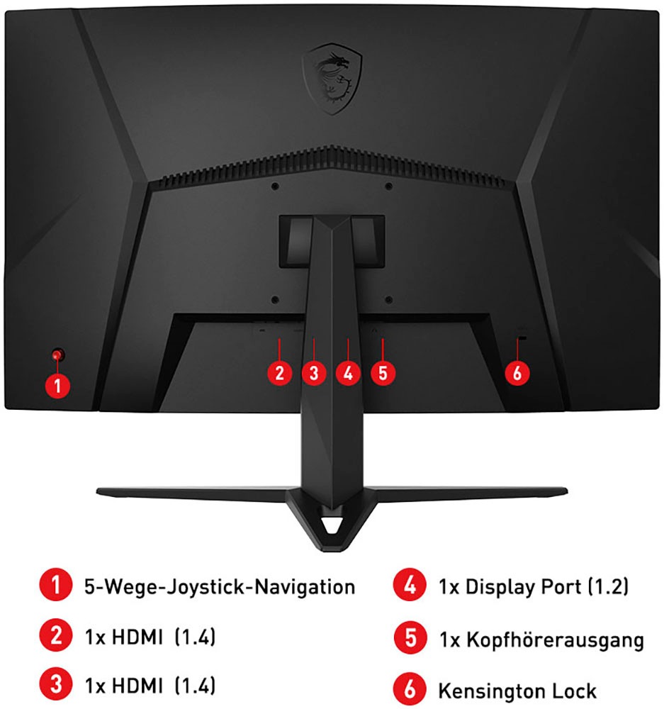 MSI Curved-Gaming-LED-Monitor »Optix G24C6P«, 60 cm/24 Zoll, 1920 x 1080 px, Full HD, 1 ms Reaktionszeit, 144 Hz, höhenverstellbar, 3 Jahre Herstellergarantie