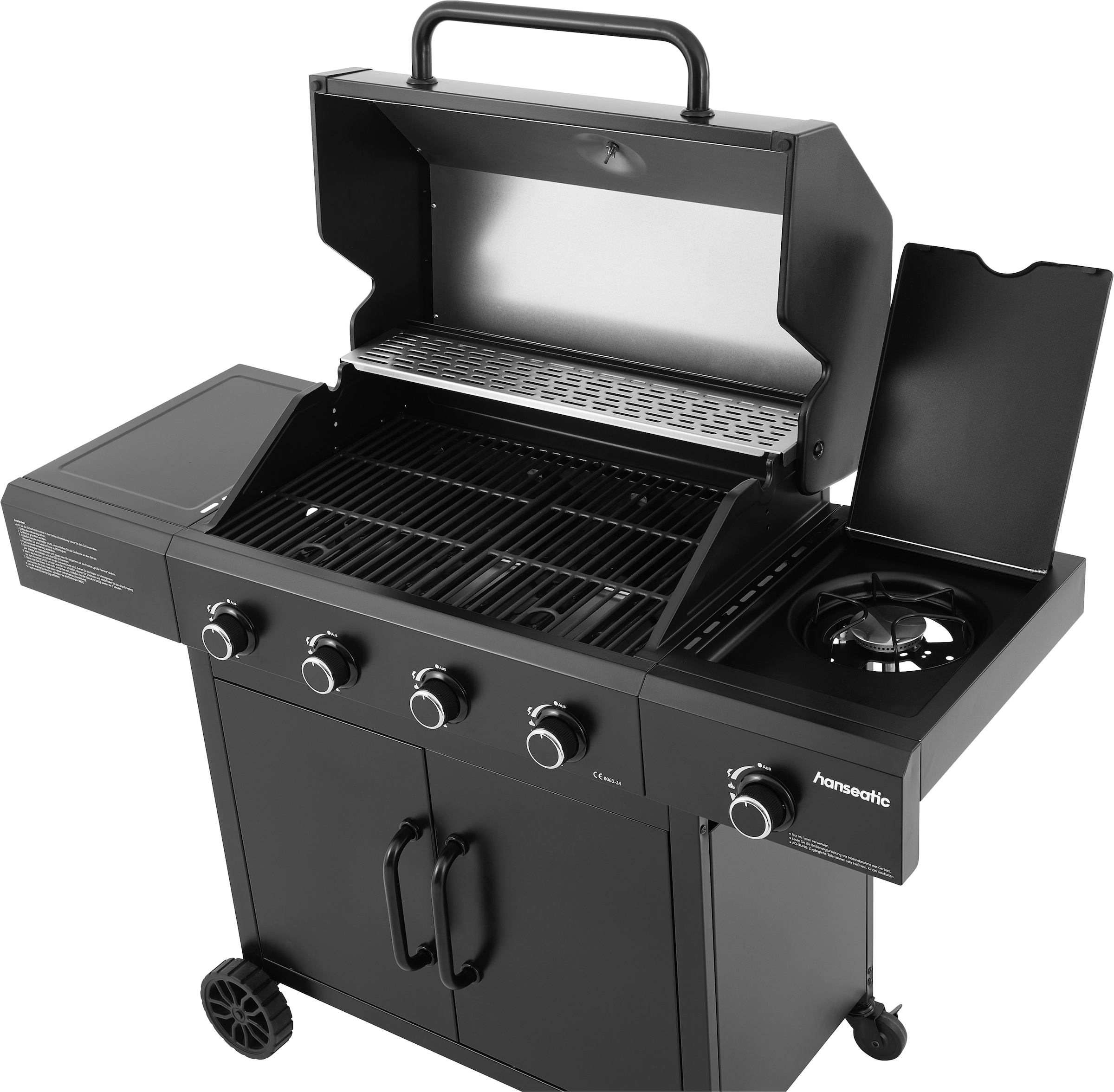 Hanseatic Gasgrill »4-Brenner Rockford Black, 4 Brenner + Seitenbrenner 14,5 kw Gesamt« inkl. 3 Jahre Herstellergarantie