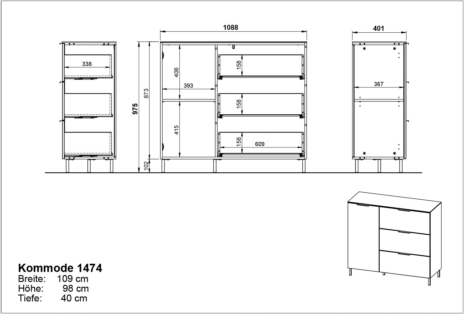 GERMANIA Sideboard »California«, Breite 109 cm