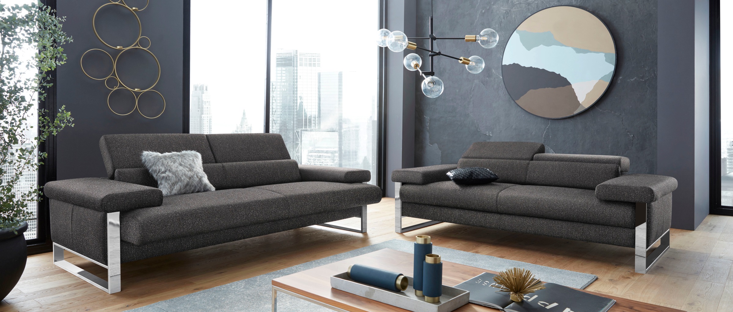 W.SCHILLIG 2-Sitzer »finn«, German Design Award 2016, Fußgestell Chrom glänzend, Breite 230 cm
