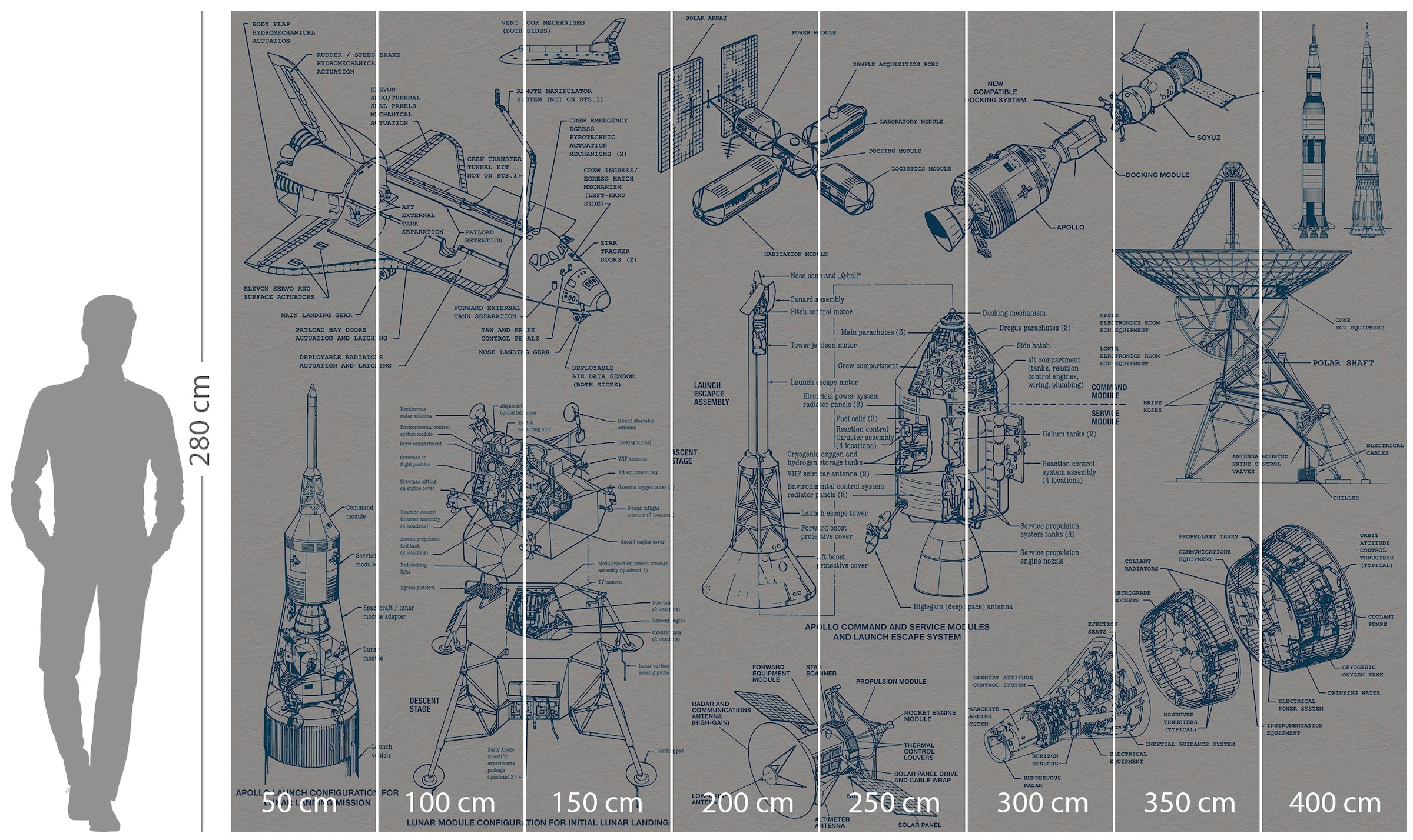 Komar Vliestapete »Digitaldruck Vlies - Spacecraft Architecture - Größe 400 x 280 cm«, bedruckt, Kinderzimmer