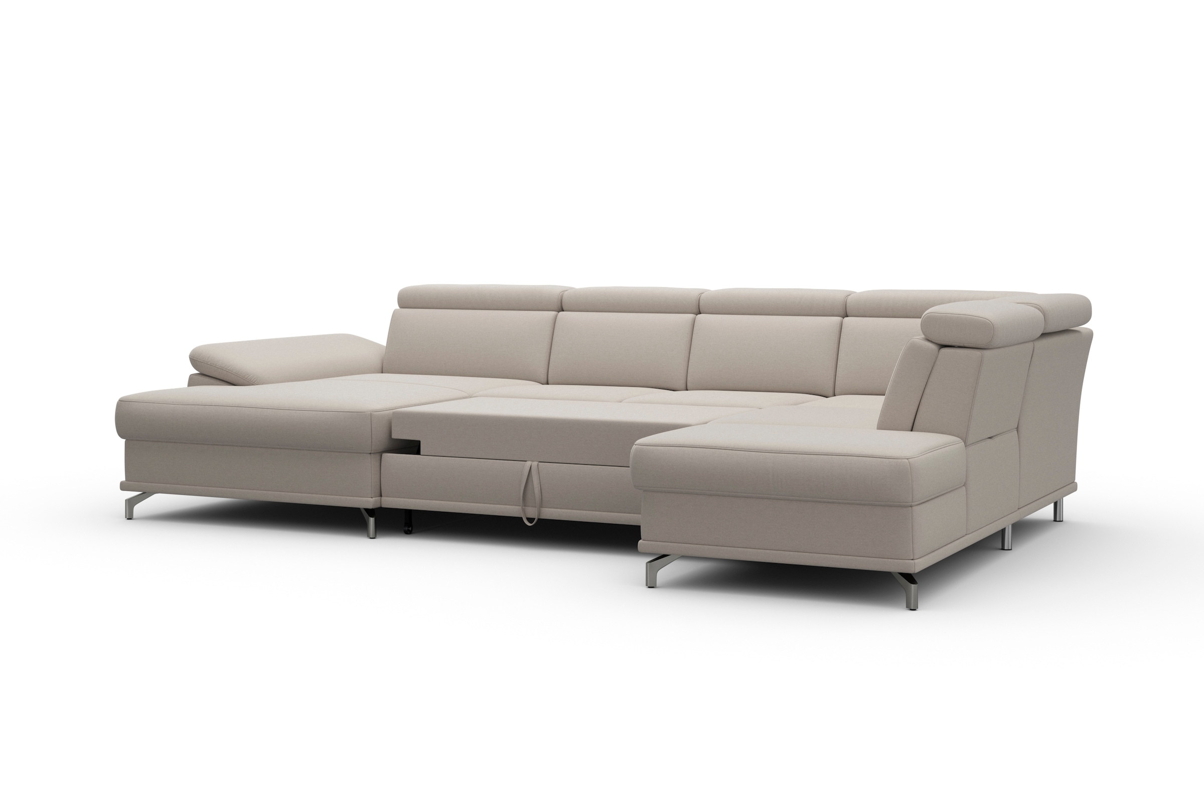 sit&more Wohnlandschaft »Cabrio U-Form, mit Sitztiefenverstellung, Arm- und Kopfteilverstellung«, 3 Nierenkissen, Federkern, optional Bettfunktion und Stauraum
