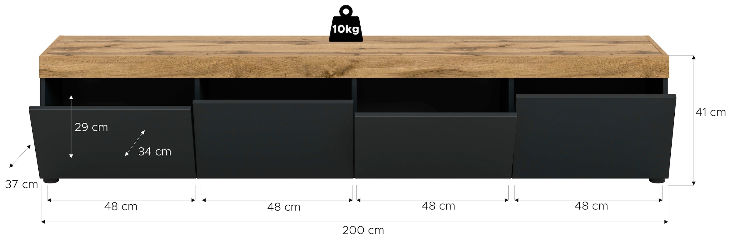 OTTO home Lowboard »MAMBO, Breite 200cm, 4 Klappen, stehend oder hängend« 2 farbige Ausführung, in verschiedenen Farben erhältlich, 1 Stk. tlg. Lowboard, TV Unterschrank, Tv-Schrank, Wohnzimmer