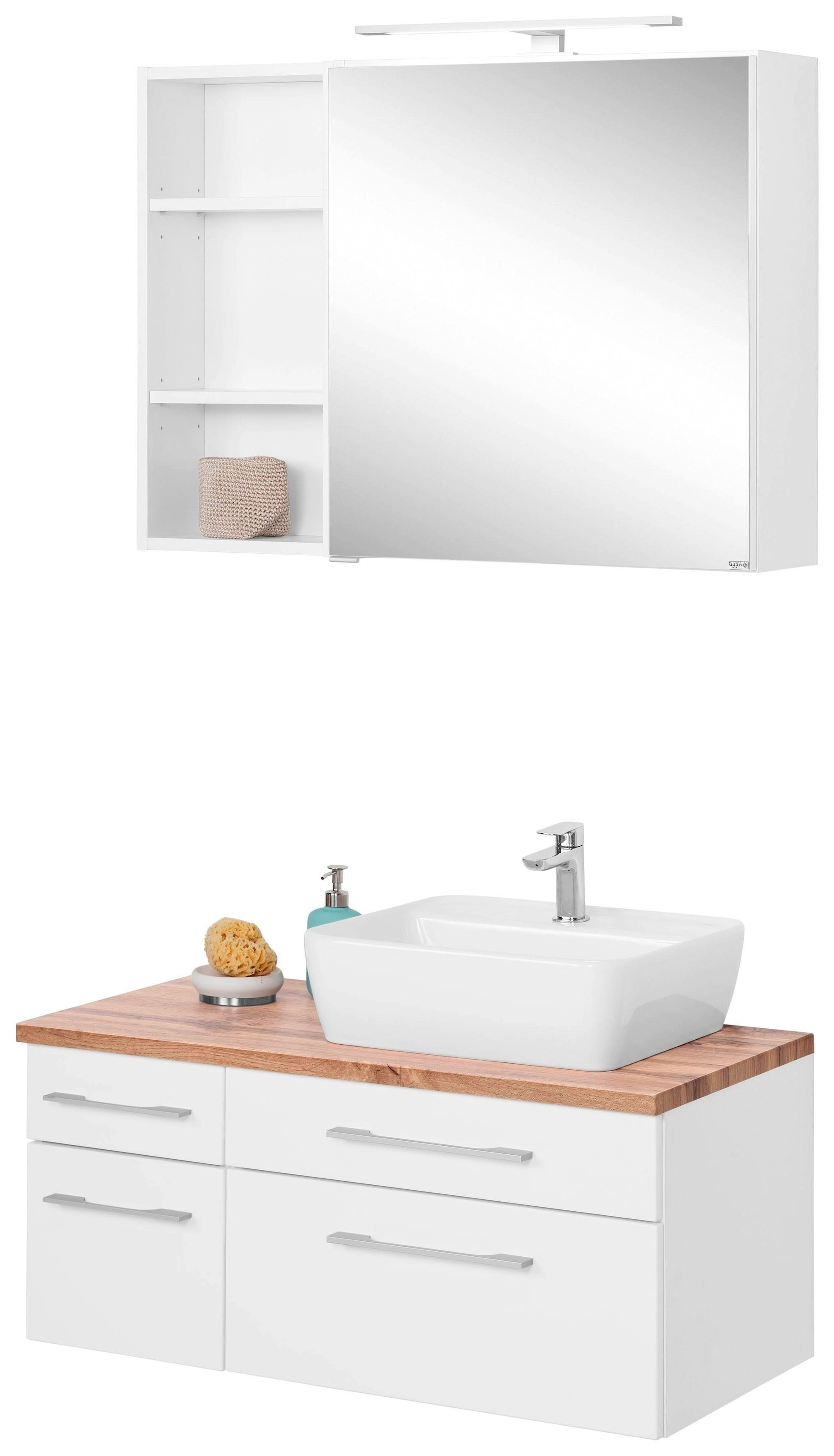 welltime Badmöbel-Set »Davos«, (3 St.), Breite 50 cm, mit eckigem Waschbeck günstig online kaufen