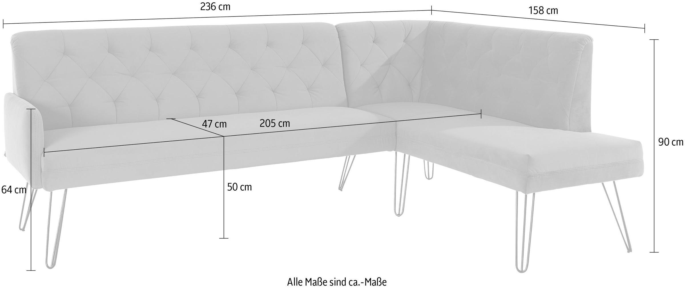 exxpo - sofa fashion Eckbank »Doppio, Chesterfield Optik, komfortabel und bequem, hohe Designfüße«, Frei im Raum stellbar