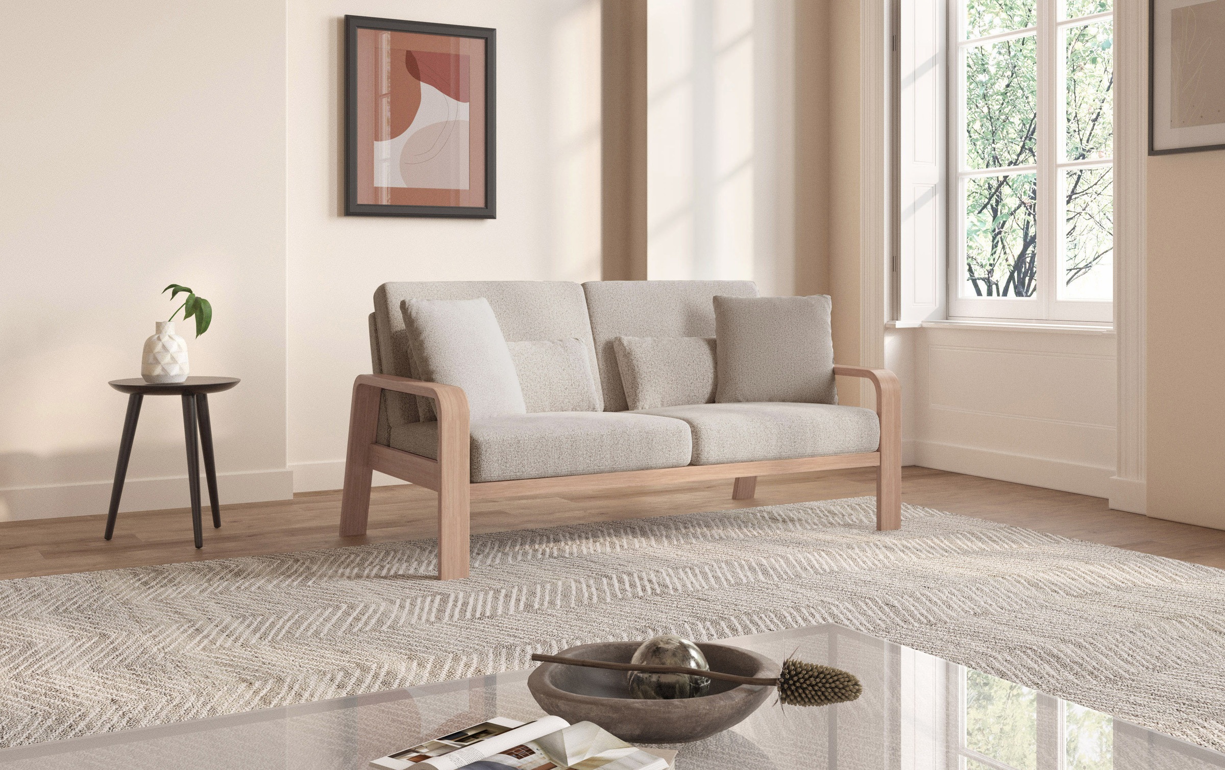 sit&more 2,5-Sitzer »Kolding«, Armlehnen aus Buchenholz in natur, verschiedene Bezüge und Farben