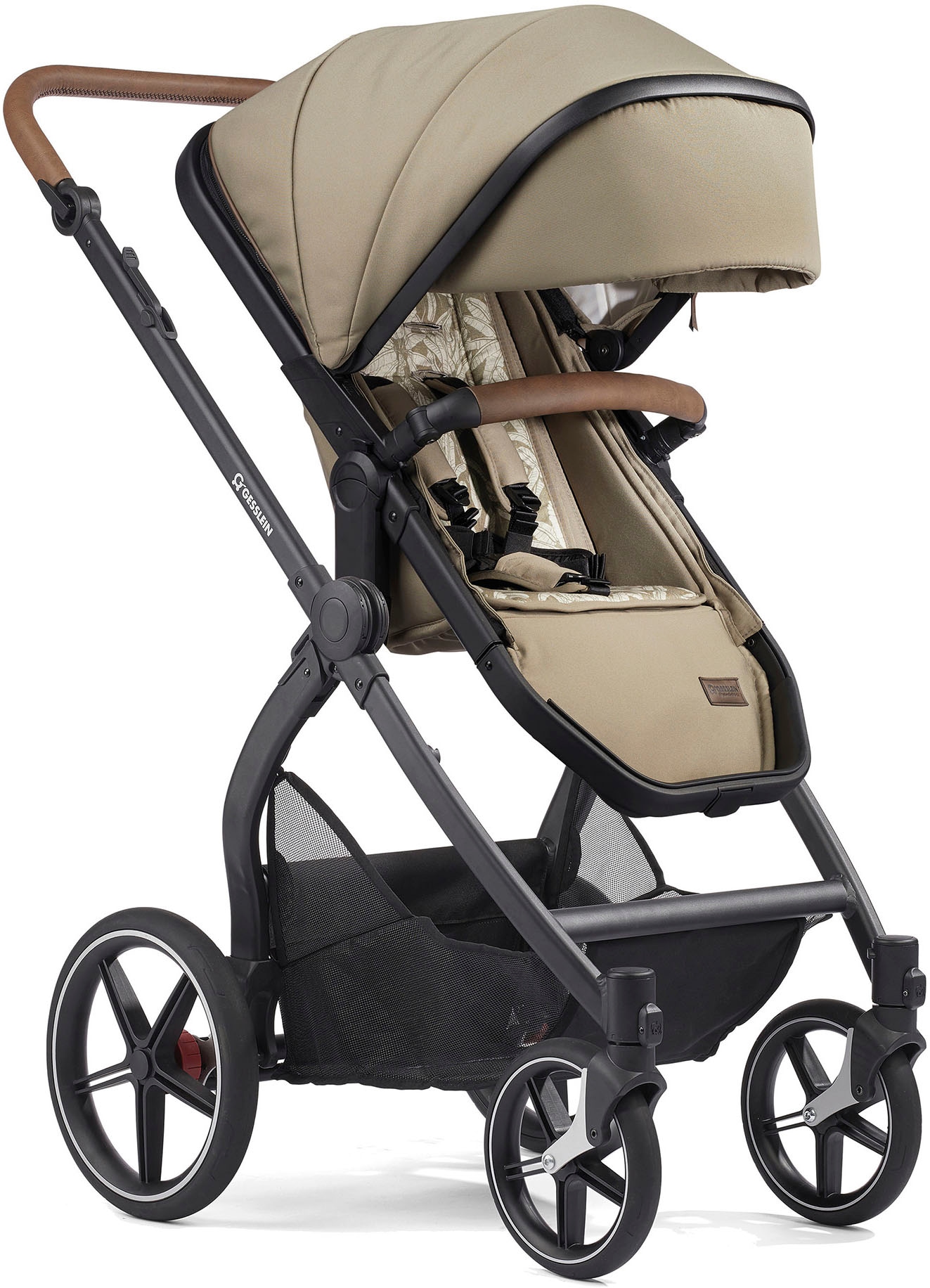 Gesslein Kombi-Kinderwagen »FX4 Soft+ mit Aufsatz Life, schwarz/tabak, farn«, mit Babywanne C3 und Babyschalenadapter