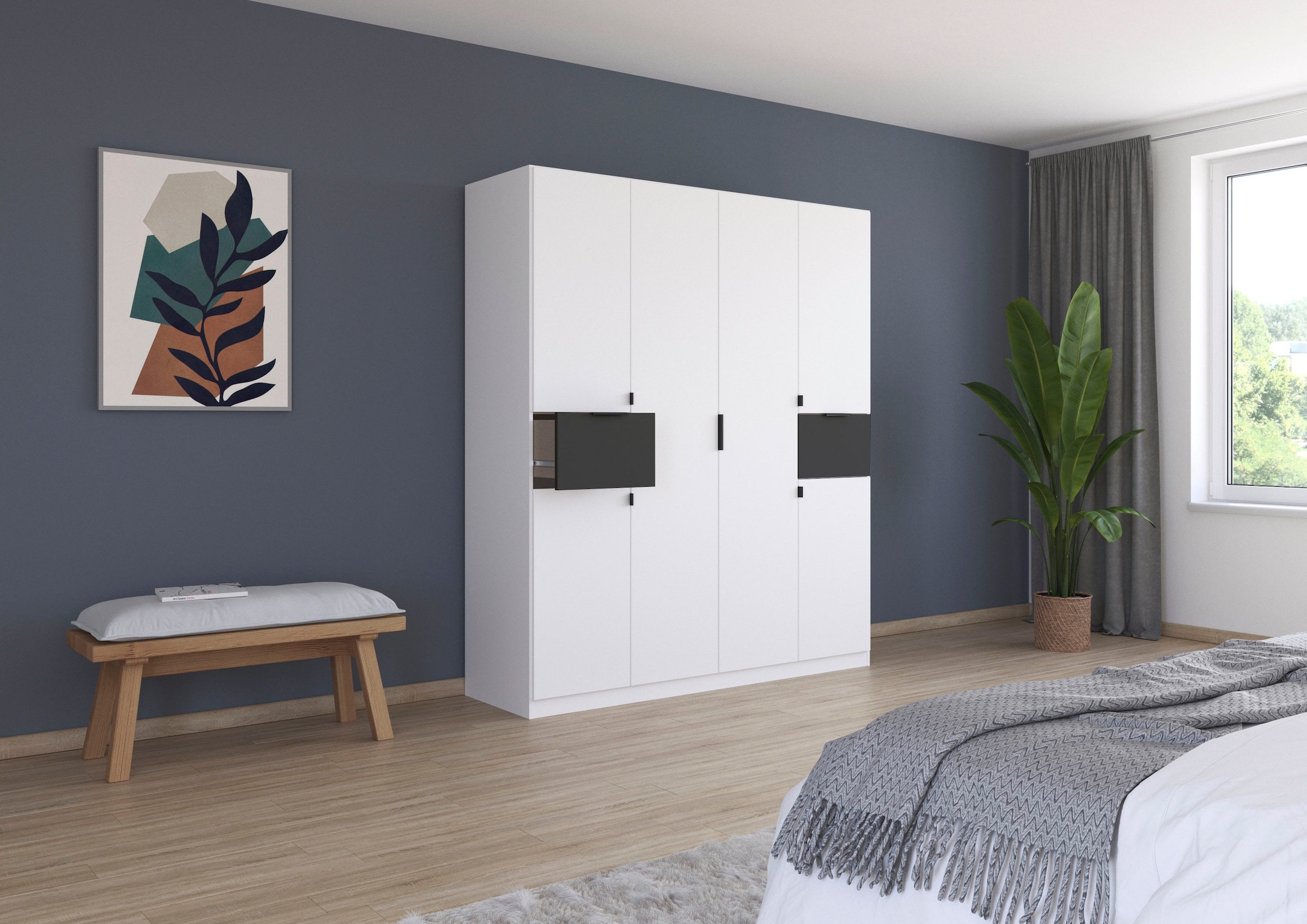 rauch Drehtürenschrank »Kleiderschrank Schrank Garderobe Wäscheschrank TICAO«, (Schubladen in der Höhe variabel positionierbar), mit 2 geräumigen Schubladen, viel Stauraum MADE IN GERMANY