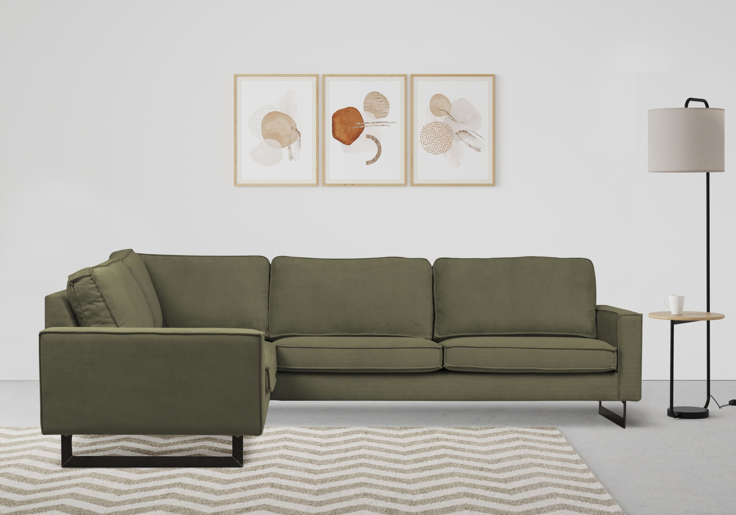 Places of Style Ecksofa »Pinto, 250/290 cm, langer Schenkel, XXL, Ottomane«, Cord, Feincord, Luxus-Microfaser Leder und Chenille