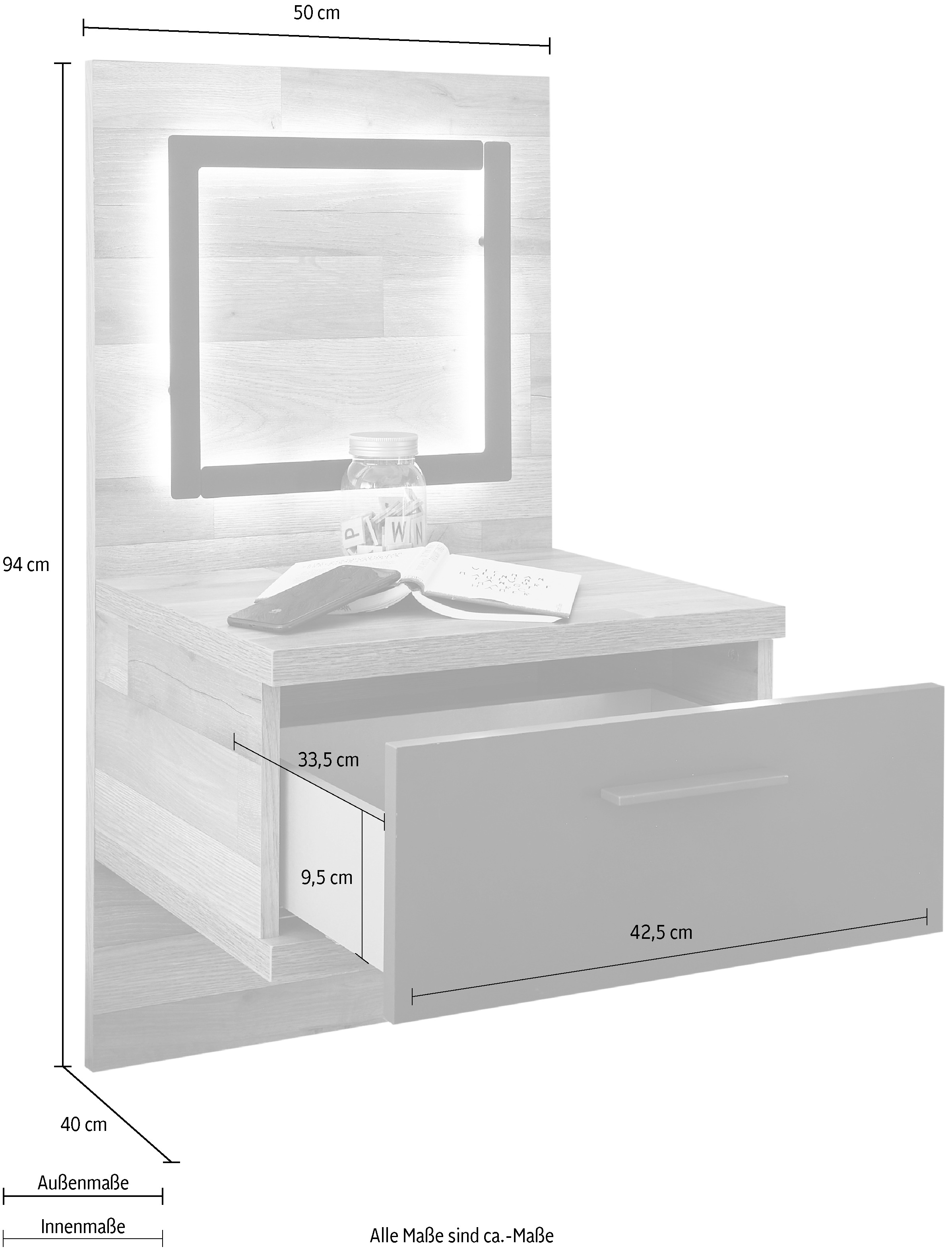 Begabino Nachtkommode »Dallas Nachttisch, Nachtschrank«, inkl. LED Beleuchtung, Nako mit 1 Schubkasten