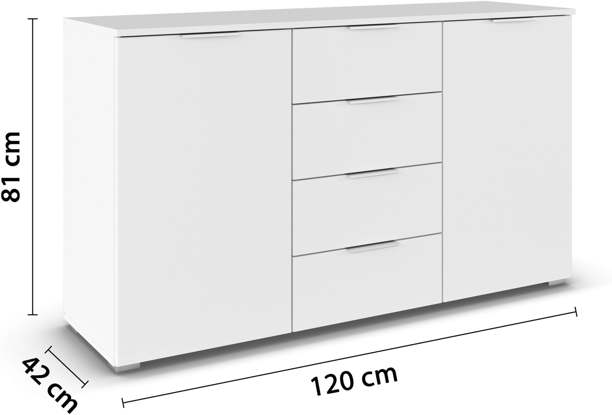 OTTO home Kombikommode »Sideboard Schubladenkommode AGORDO mit Dekor- oder Hochglanzfront« in zwei Griff-Farben, Breite 120 cm,  vier große Schubladen, mit insgesamt 4 Einlegeböden MADE IN GERMANY