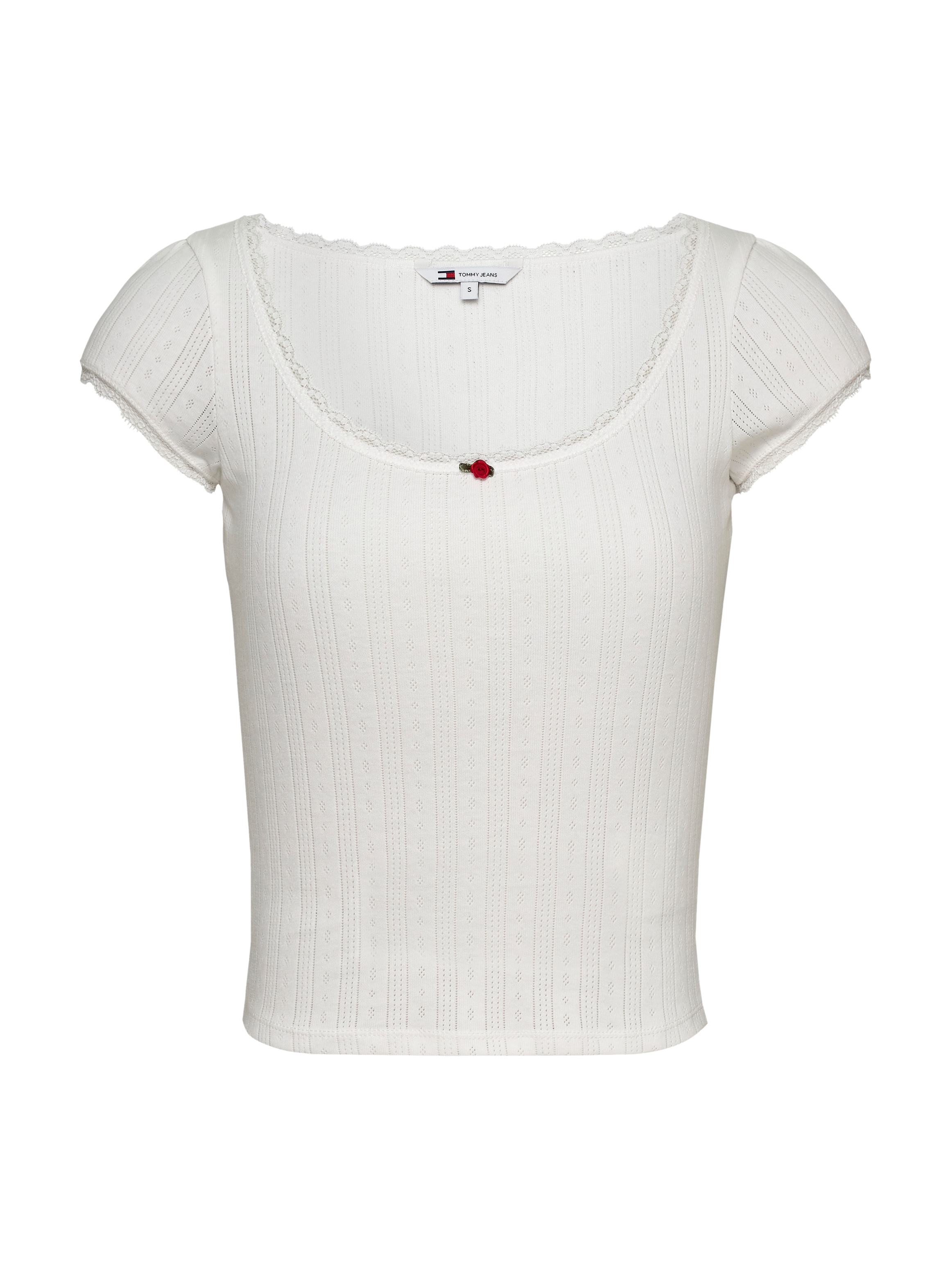 Tommy Jeans T-Shirt »TJW SLIM SH POINTELLE SS TEE EXT« mit Spitze, mit Lochmuster