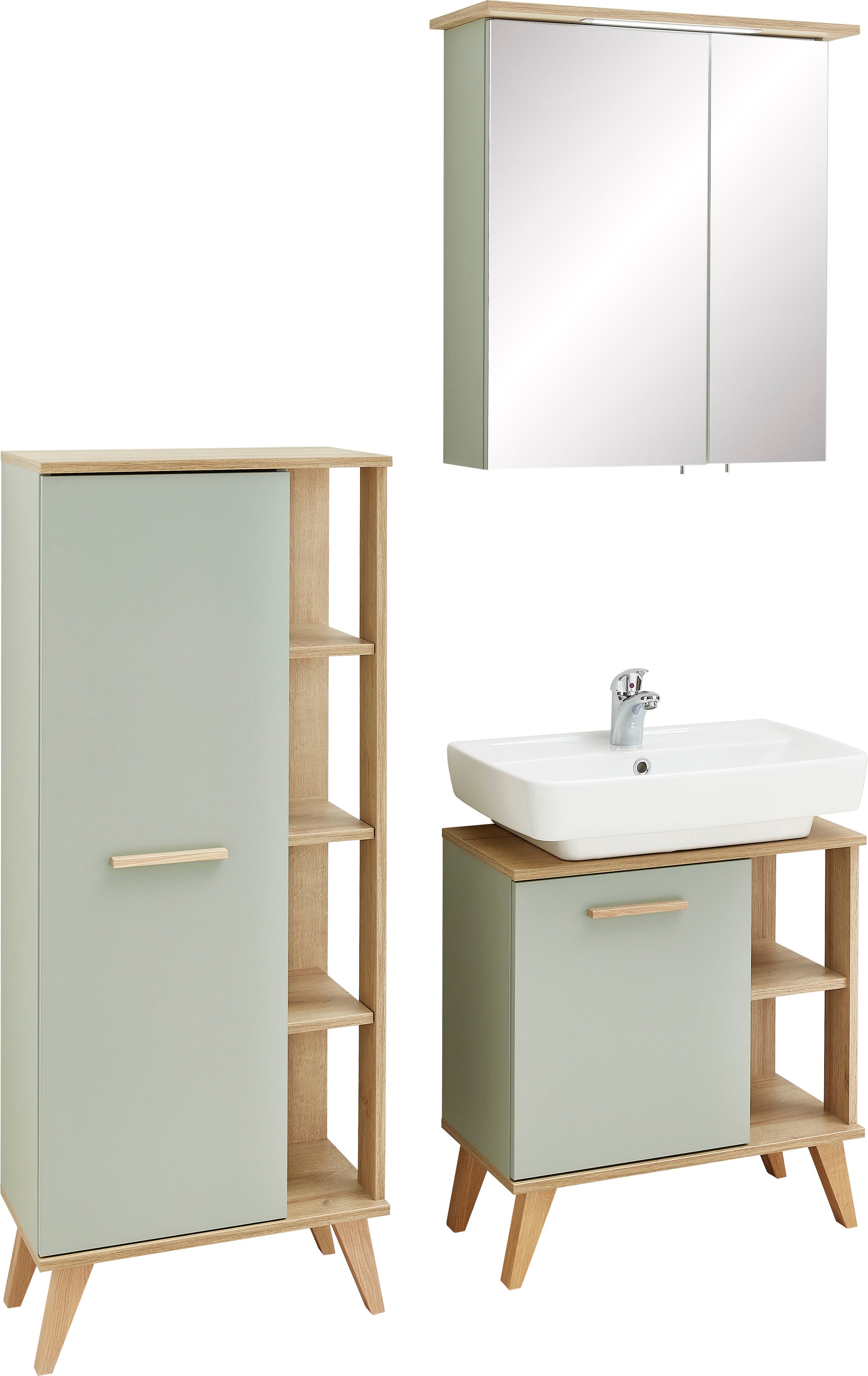 Saphir Badmöbel-Set »Quickset 3-teilig, Waschbeckenunterschrank mit LED-Spi günstig online kaufen