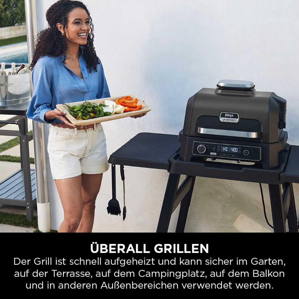 NINJA Elektrogrill »Woodfire OG850EU«, 1700 W, Outdoor Grill, Smoker und Heißluft-Fritteuse