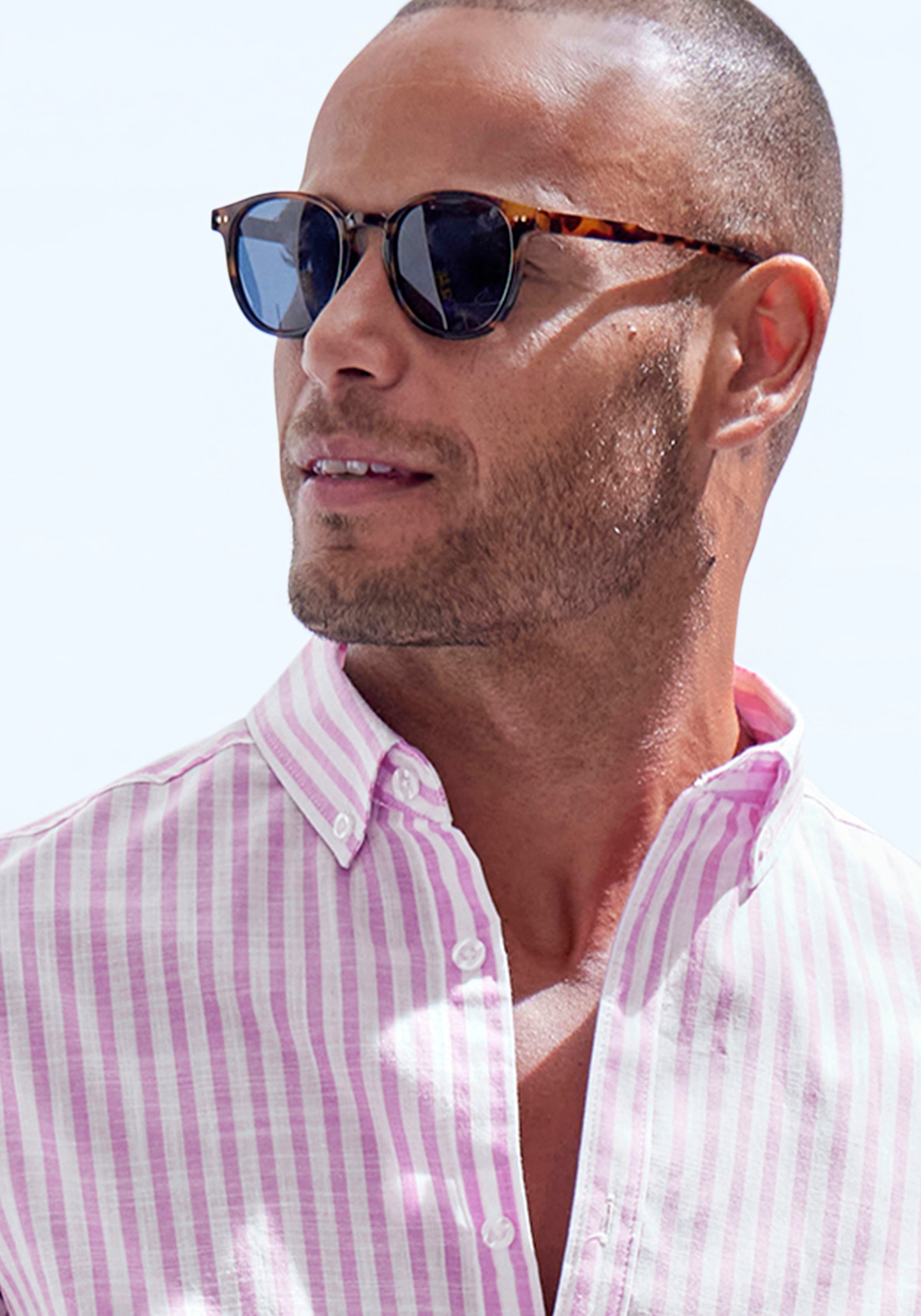 John Devin Kurzarmhemd »Regular Fit,«, Streifenhemd mit Button-down-Kragen aus reiner Baumwolle