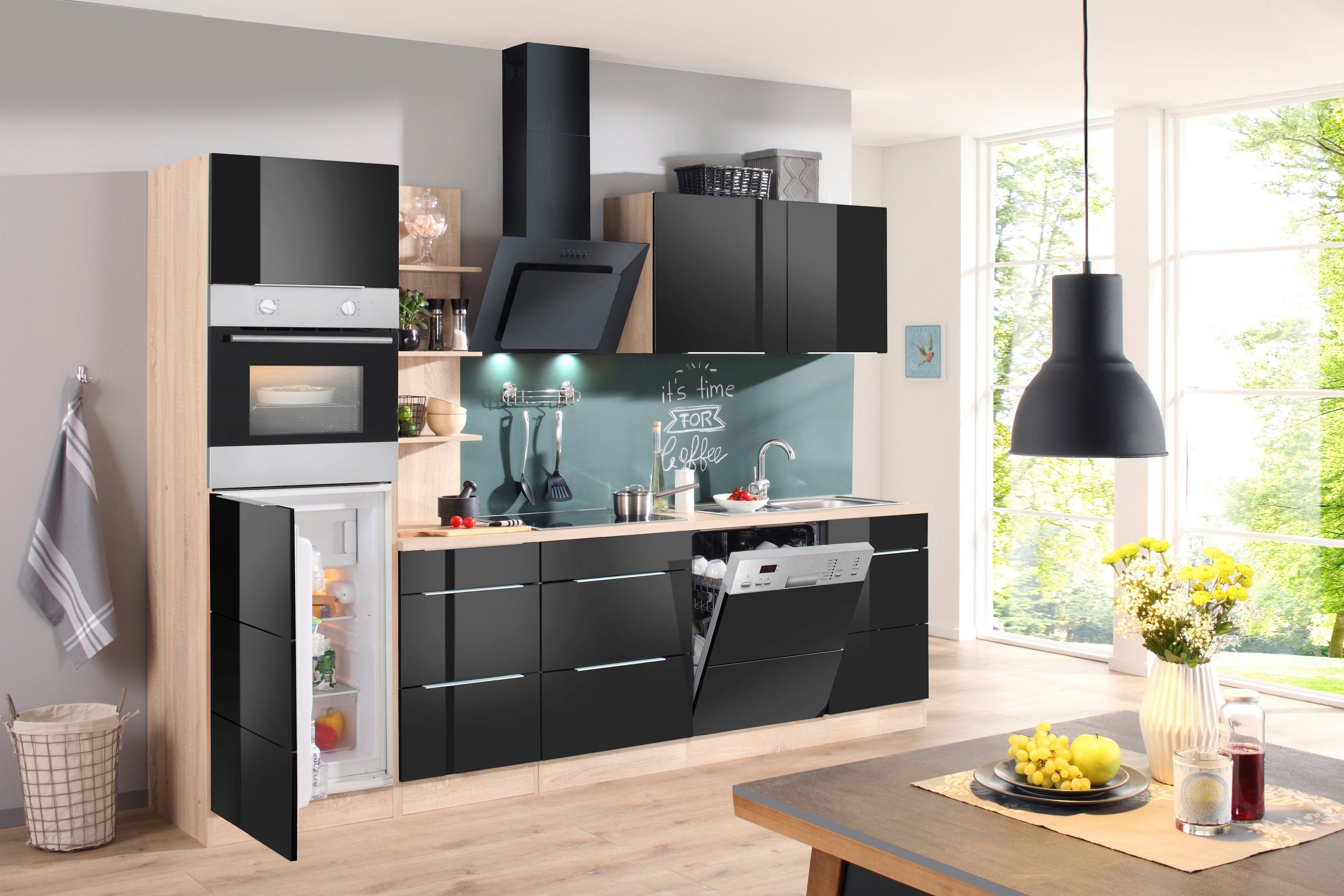 KOCHSTATION Küchenzeile »KS-Brindisi Breite 280 cm«, wahlweise mit E-Geräten und Induktion, mit MDF-Fronten und Regal